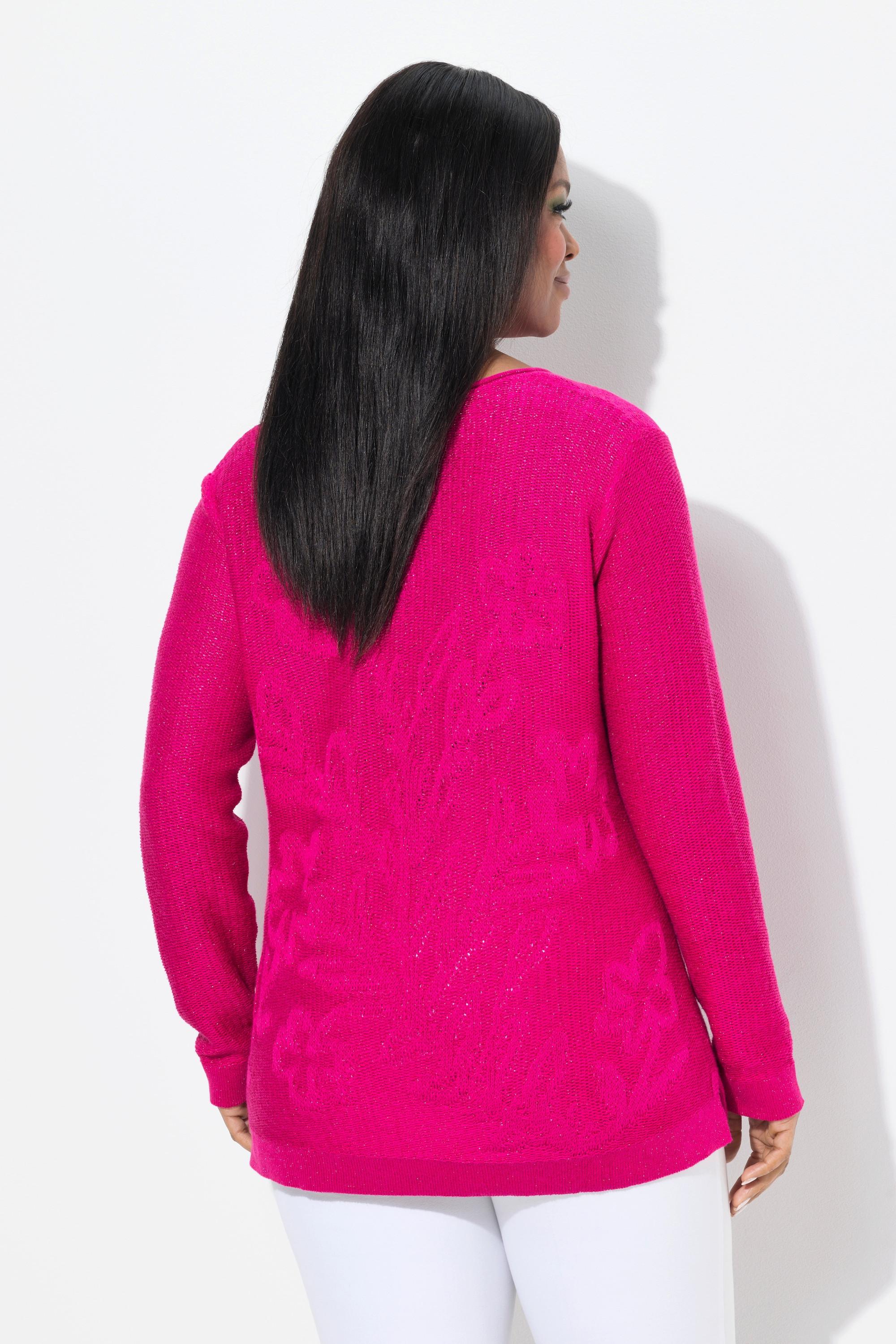 Ulla Popken Pullover, Jacquard-Muster, V-Ausschnitt, Langarm