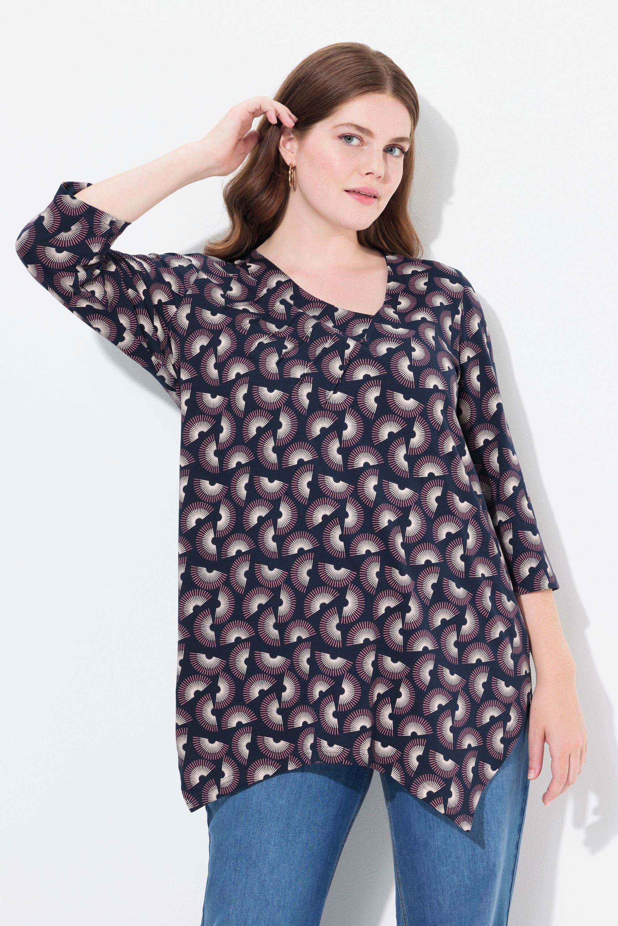 Ulla Popken A-Linie V-Ausschnitt 3/4-Arm Biobaumwoll-Shirt