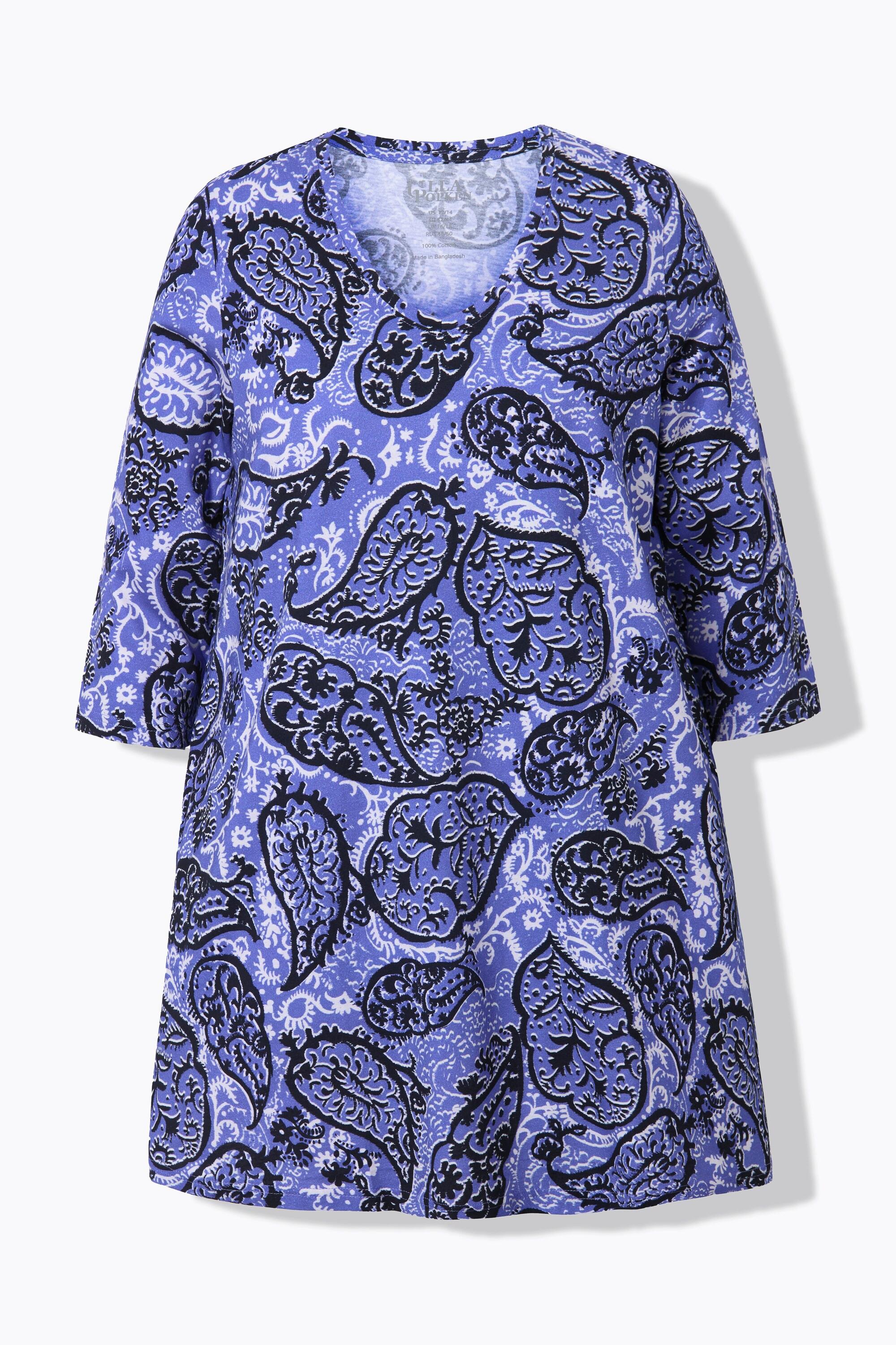 Ulla Popken Paisley A-Linie V-Ausschnitt 3/4 Arm Longshirt