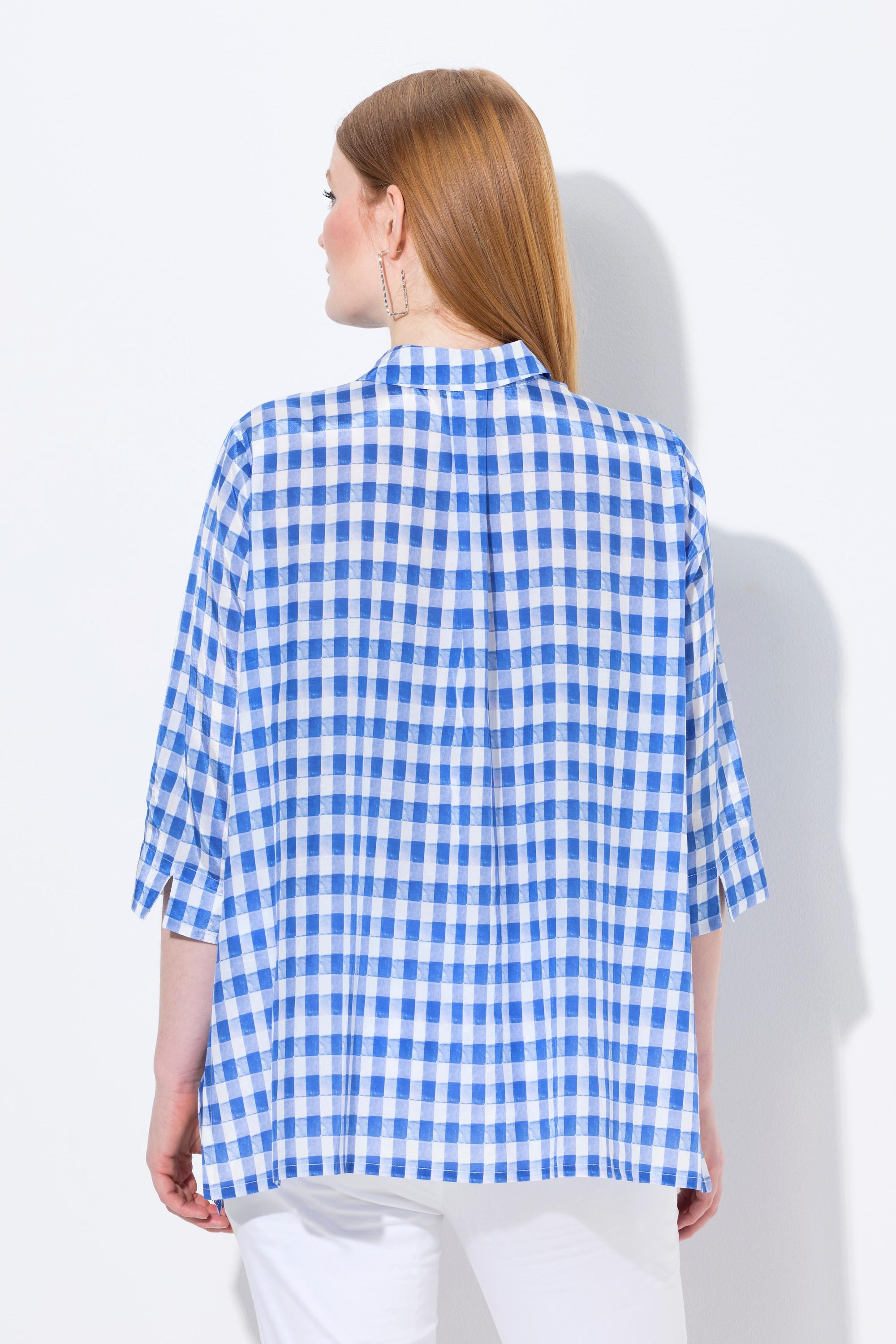 Ulla Popken Karobluse, Zipfelsaum, Oversized, Hemdkragen, 3/4-Arm