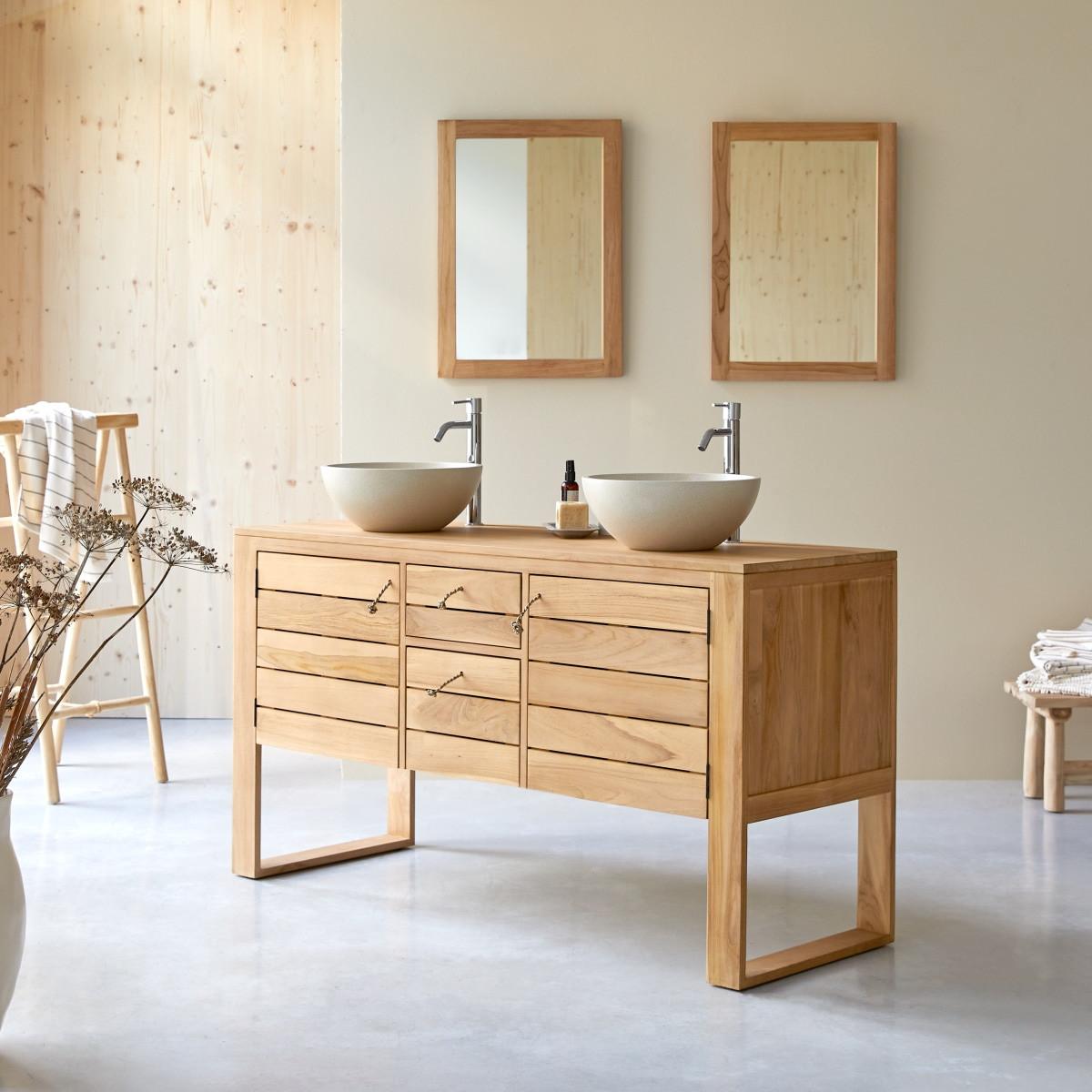 Tikamoon Waschtischunterschrank aus massivem Teakholz 145 cm Minimalys