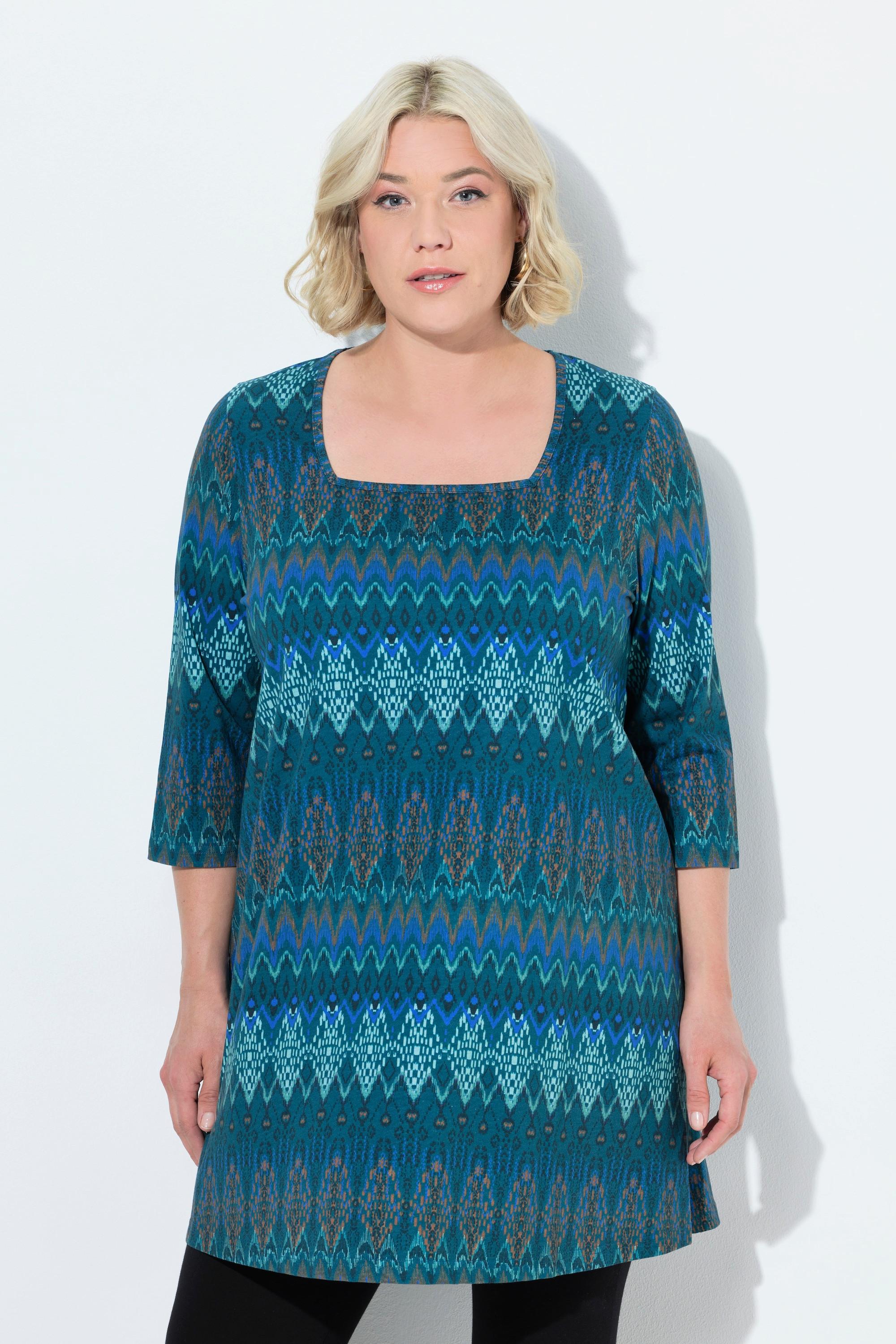 Ulla Popken Longshirt A-Linie Carré-Ausschnitt 3/4-Arm