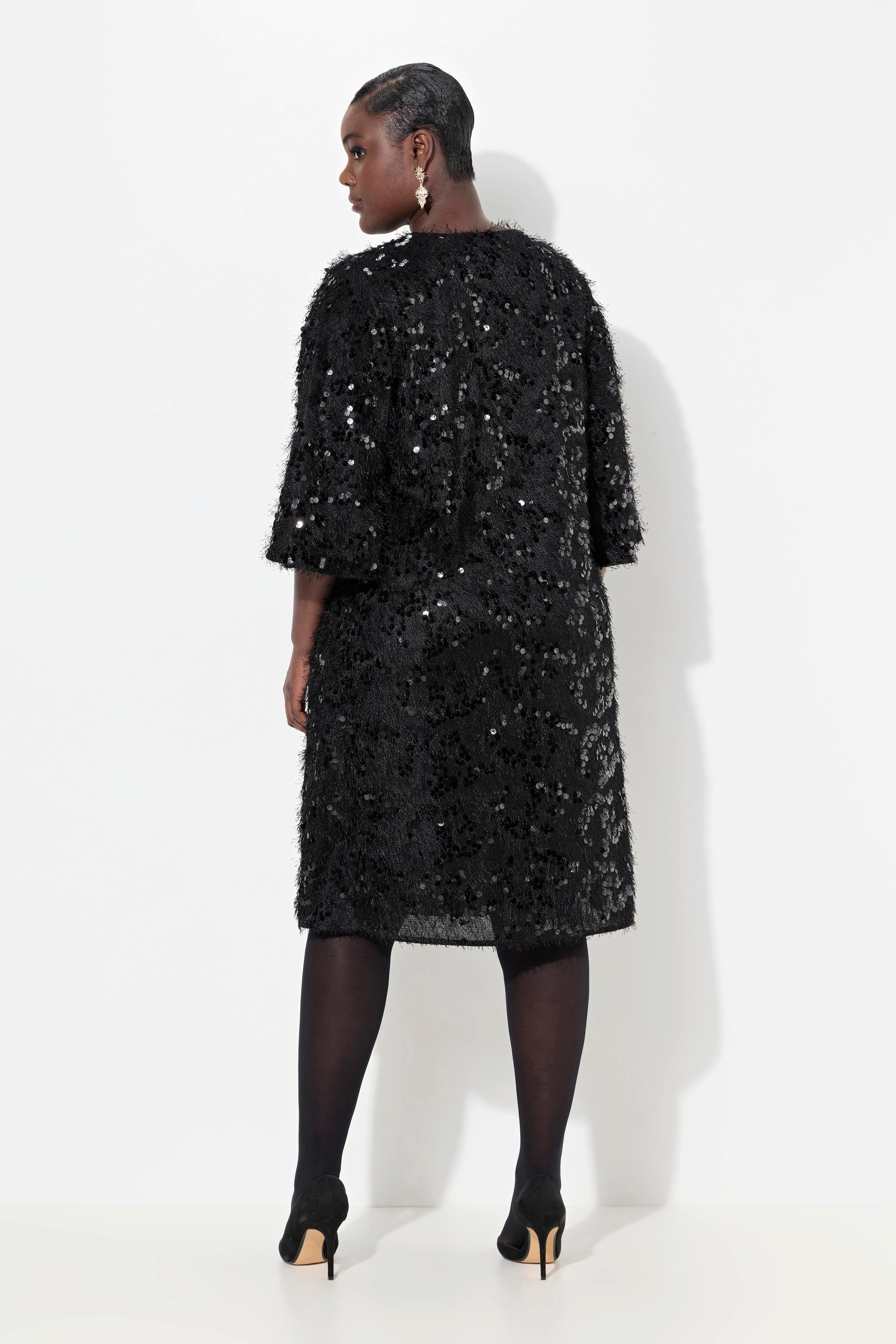 Ulla Popken Fransen Pailletten V-Ausschnitt 3/4 Arm Kleid