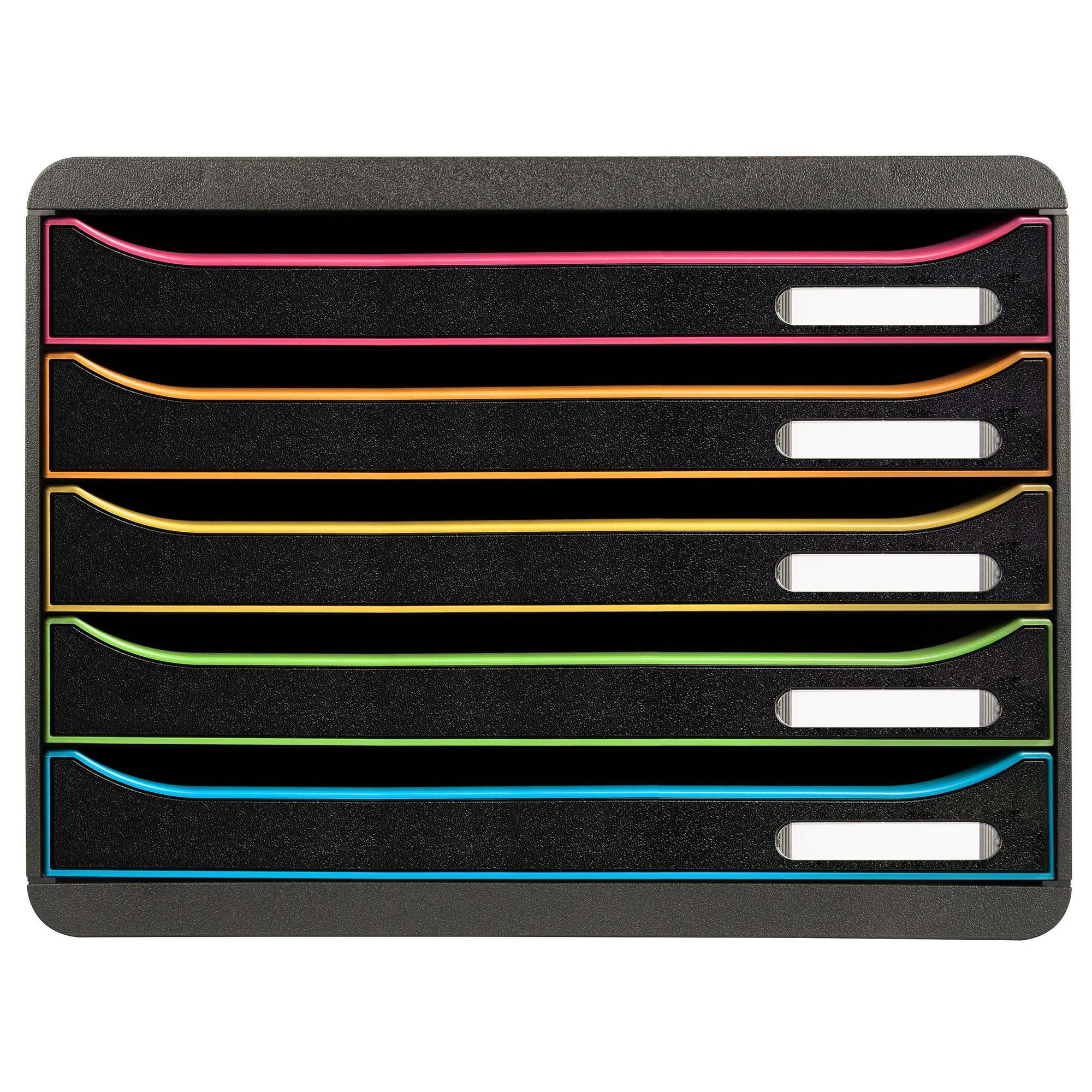 Exacompta Schubladenbox Big Box Plus Horizon, Querformat, 5 offene Schubladen, Black Office