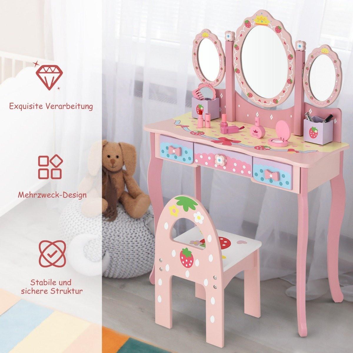 Northix Kinder Schminktisch Kinder Frisier-Set mit Spiegel 70 x 34 x 105 cm Rosa