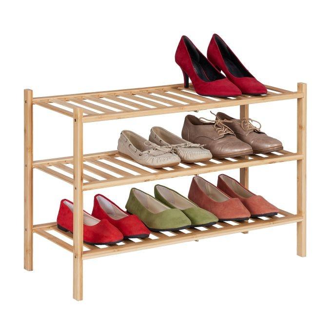 B2X Schuhregal aus Bambus, 3 Ebenen stapelbar