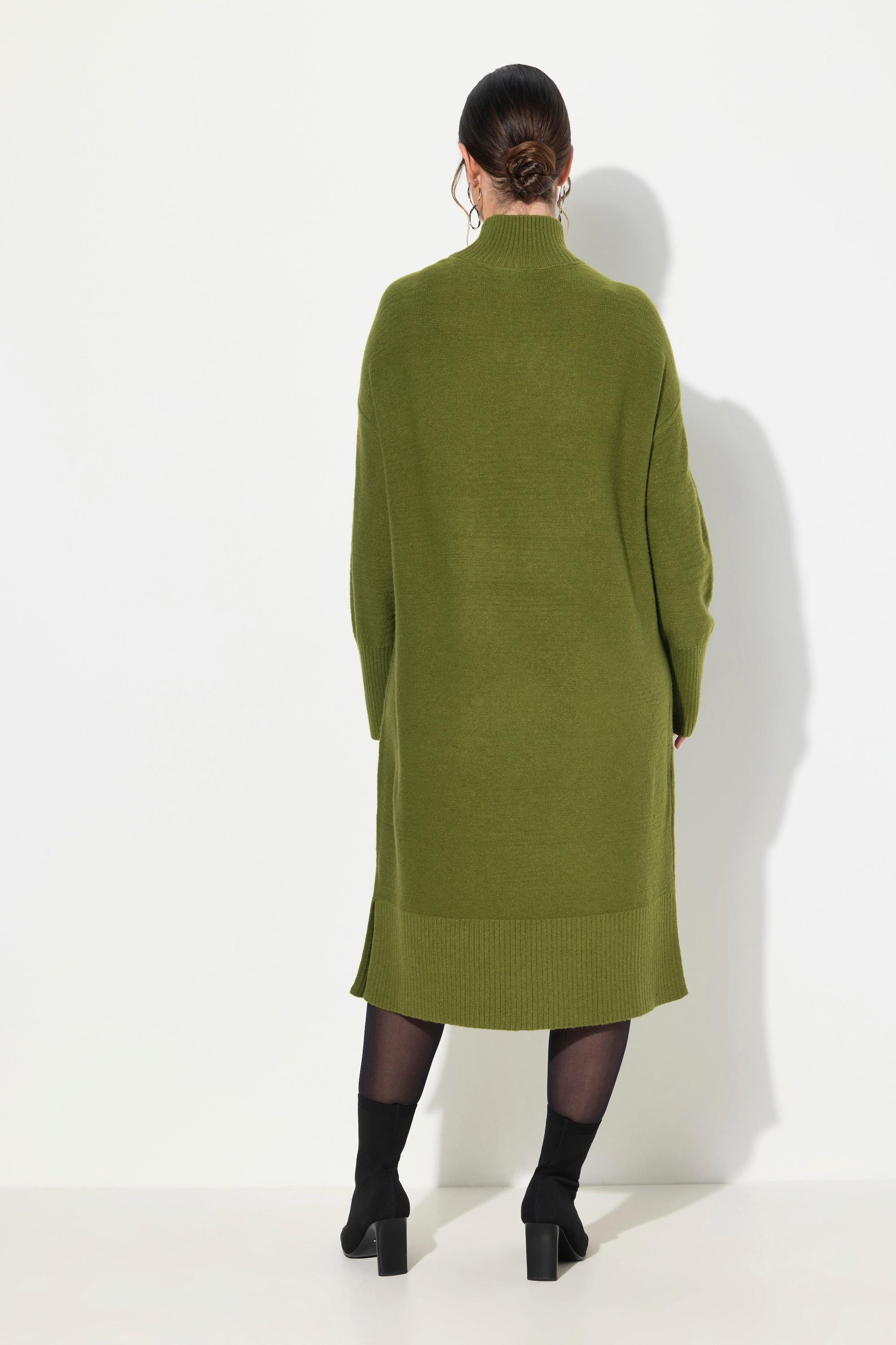 Ulla Popken Strickkleid Linksstrick Stehkragen Langarm