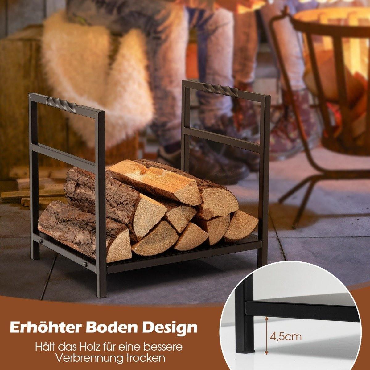 Northio Brennholzregal Kaminholzregal Metall Feuerholzregal Holzscheitregal mit Sockel & Griffen