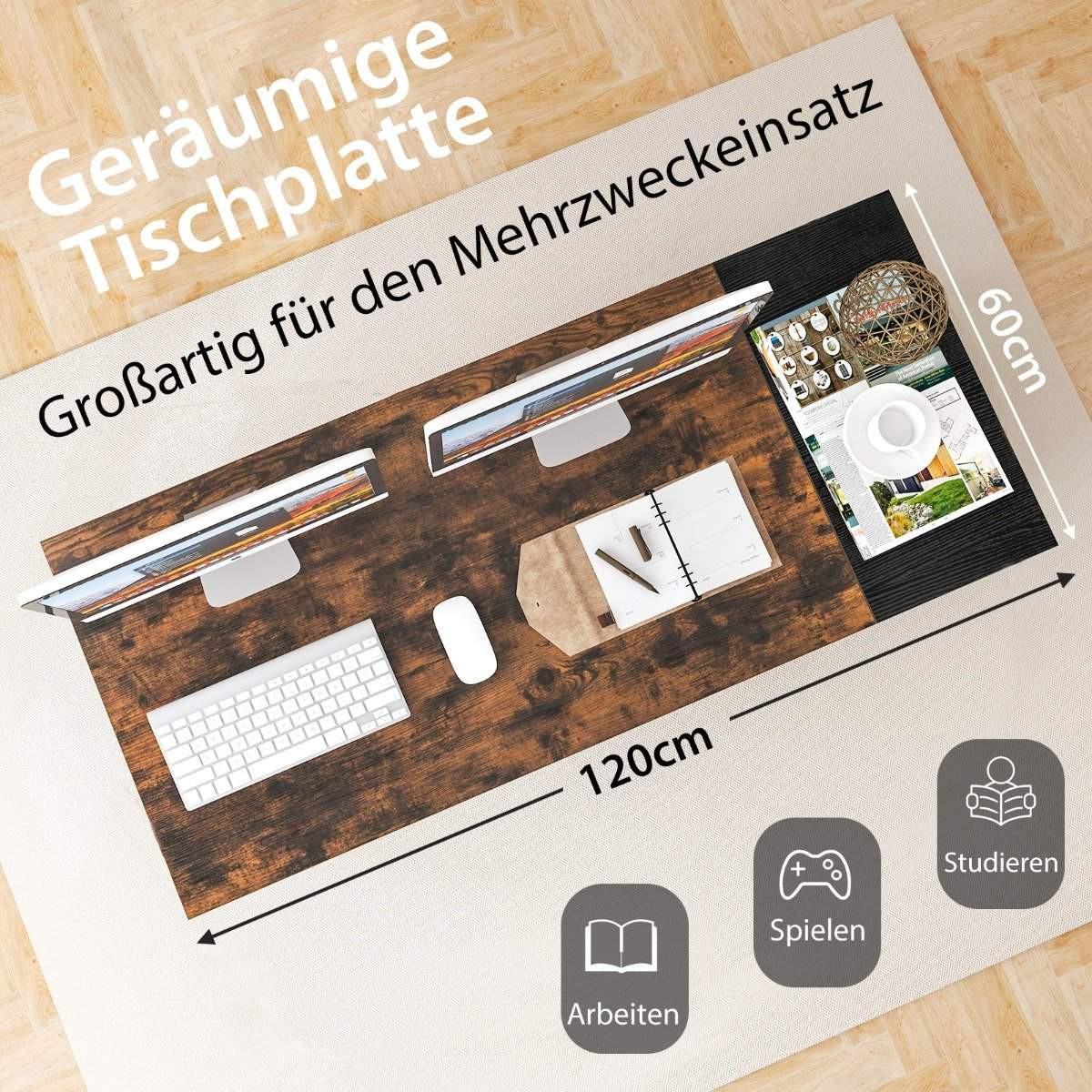 B2X Langer Schreibtisch mit 2 Schubladen & Kopfhörerhaken & Ablagefach Computertisch