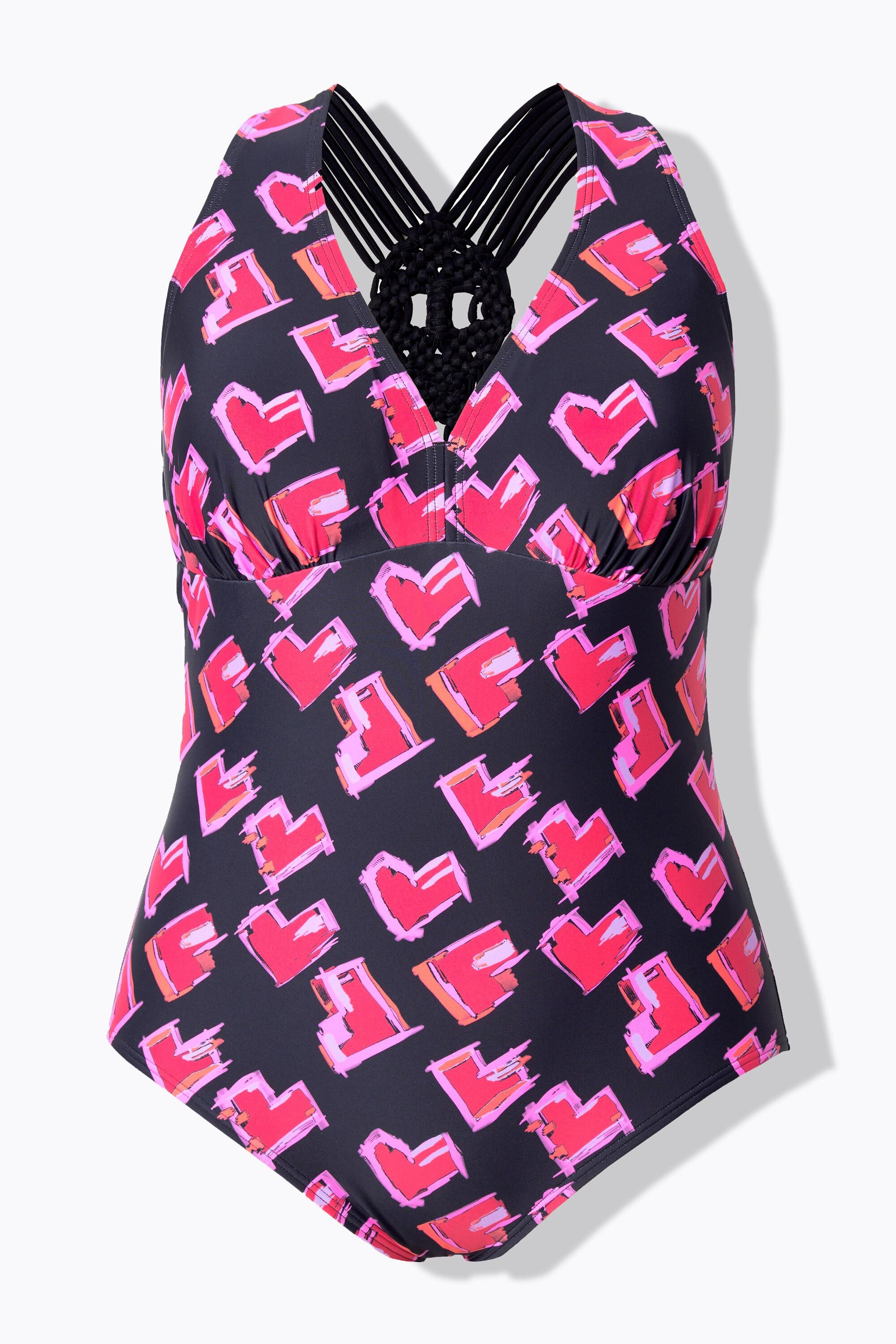 Ulla Popken Badeanzug, Herzen, Makramee-Träger, Softcups, recycelt