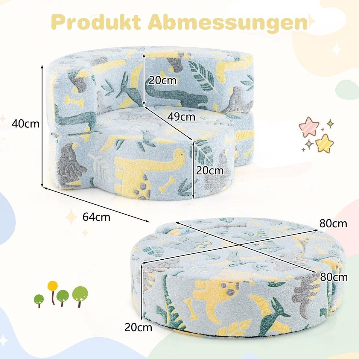 Northio 2 in 1 Kindersofa rund Spielsofa im Dunkeln Leuchtend Kindercouch gepolstert mit abnehmbarem Bezug Blau