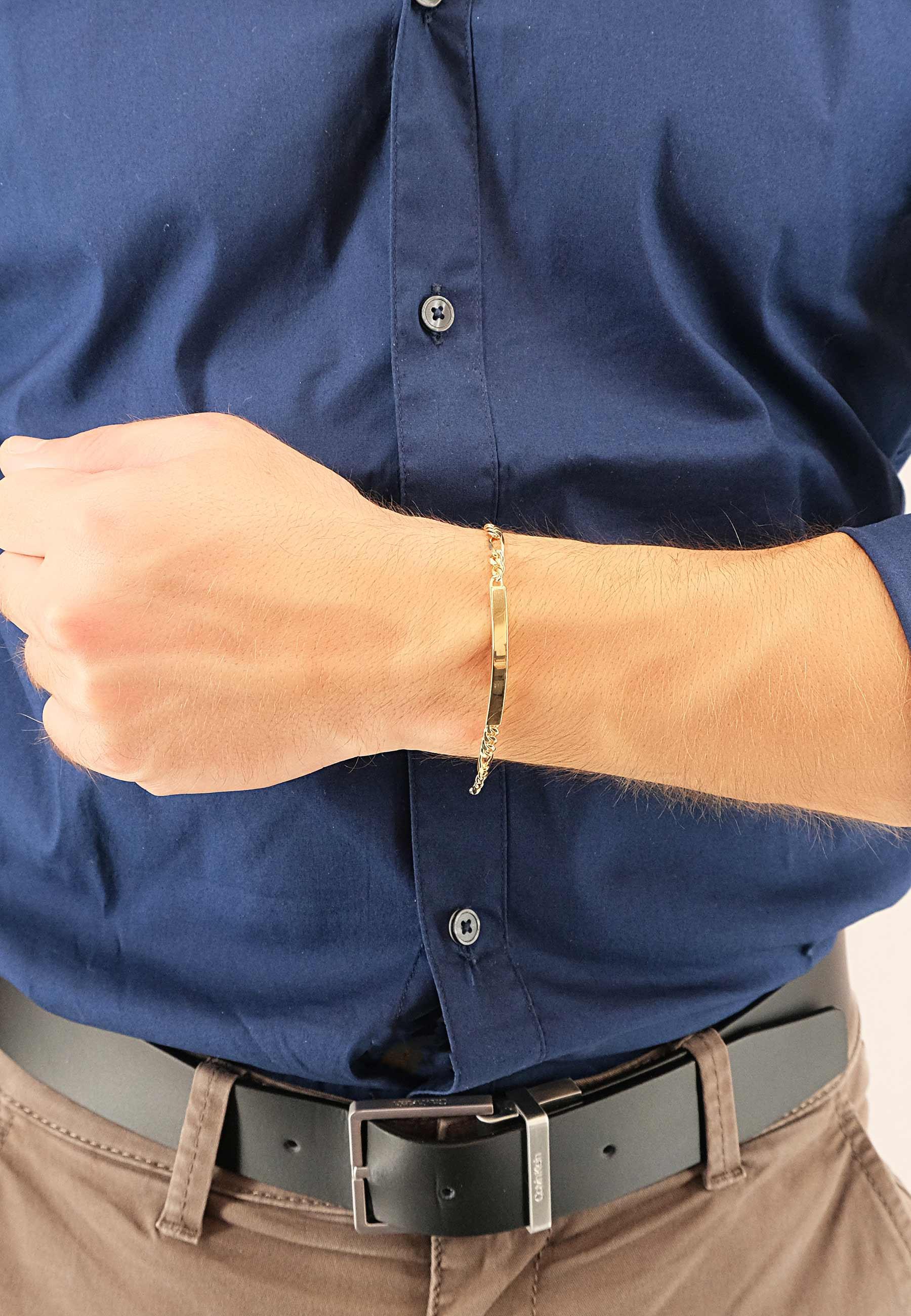 MUAU Schmuck ID-Bracelet Figaro Gelbgold 750, 3.4mm, 19cm