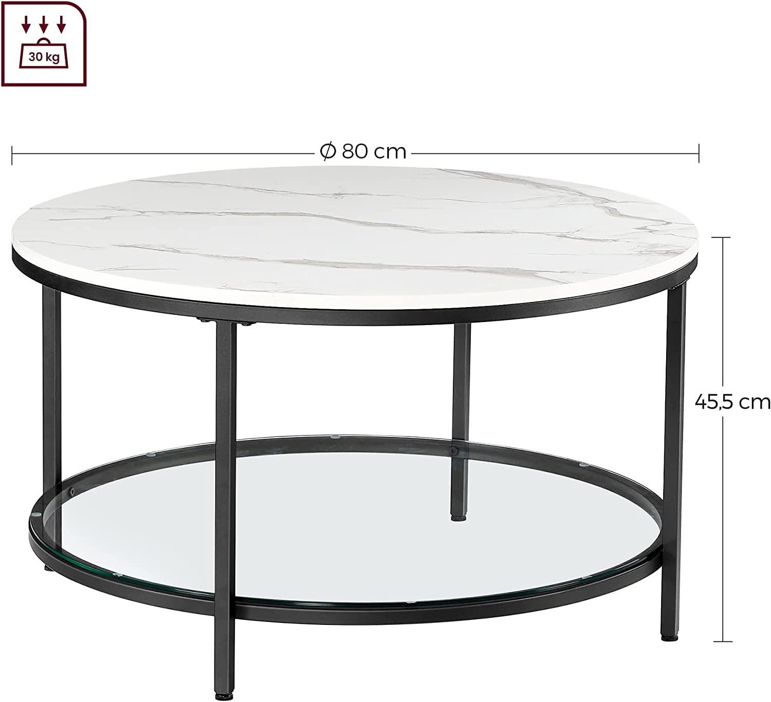 Pricenet Moderner Marmor-Couchtisch mit Glasablage und Stahlbeinen