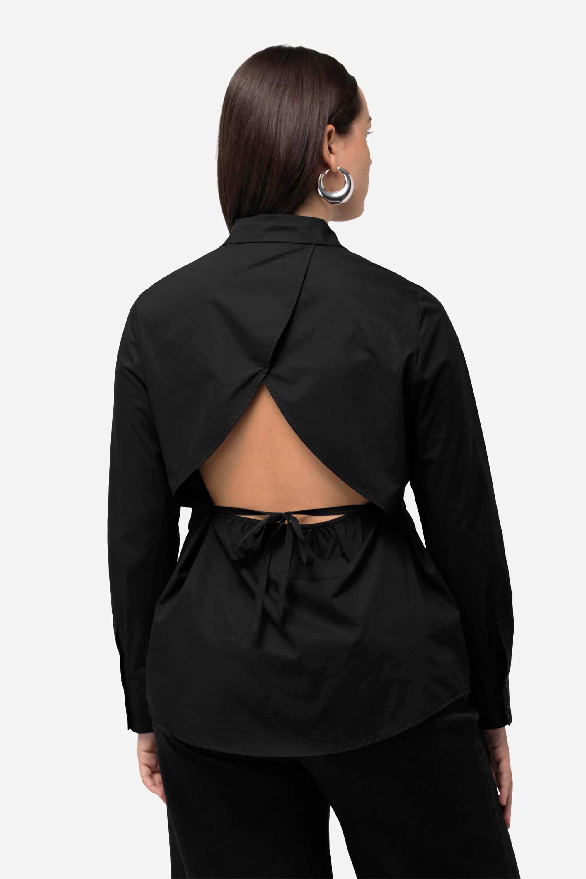 Ulla Popken Papertouch Rücken Cut Out Langarm Bluse mit Stehkragen