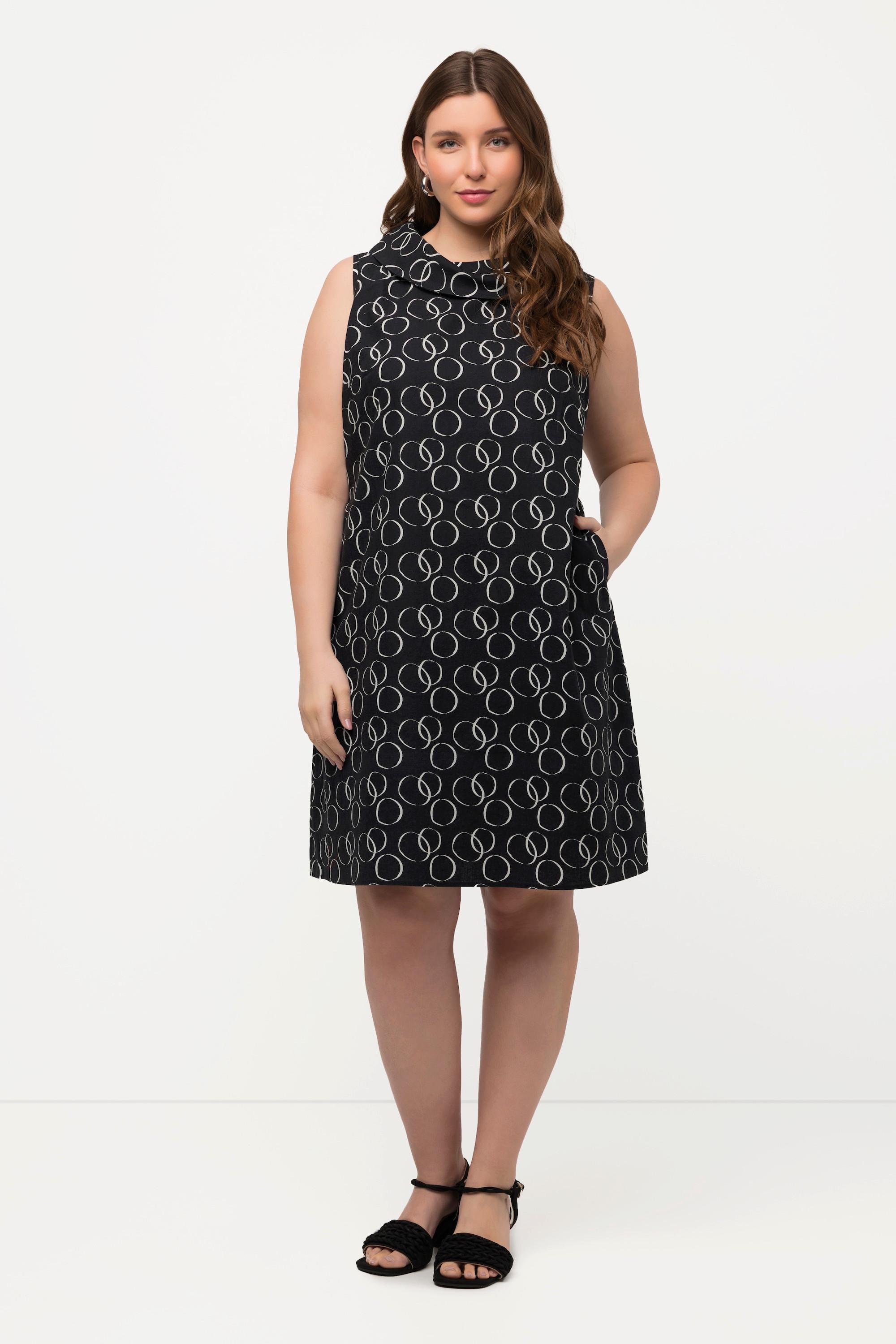 Ulla Popken Kreise A-Linie Ärmelloses Rollkragen Leinenmix Kleid