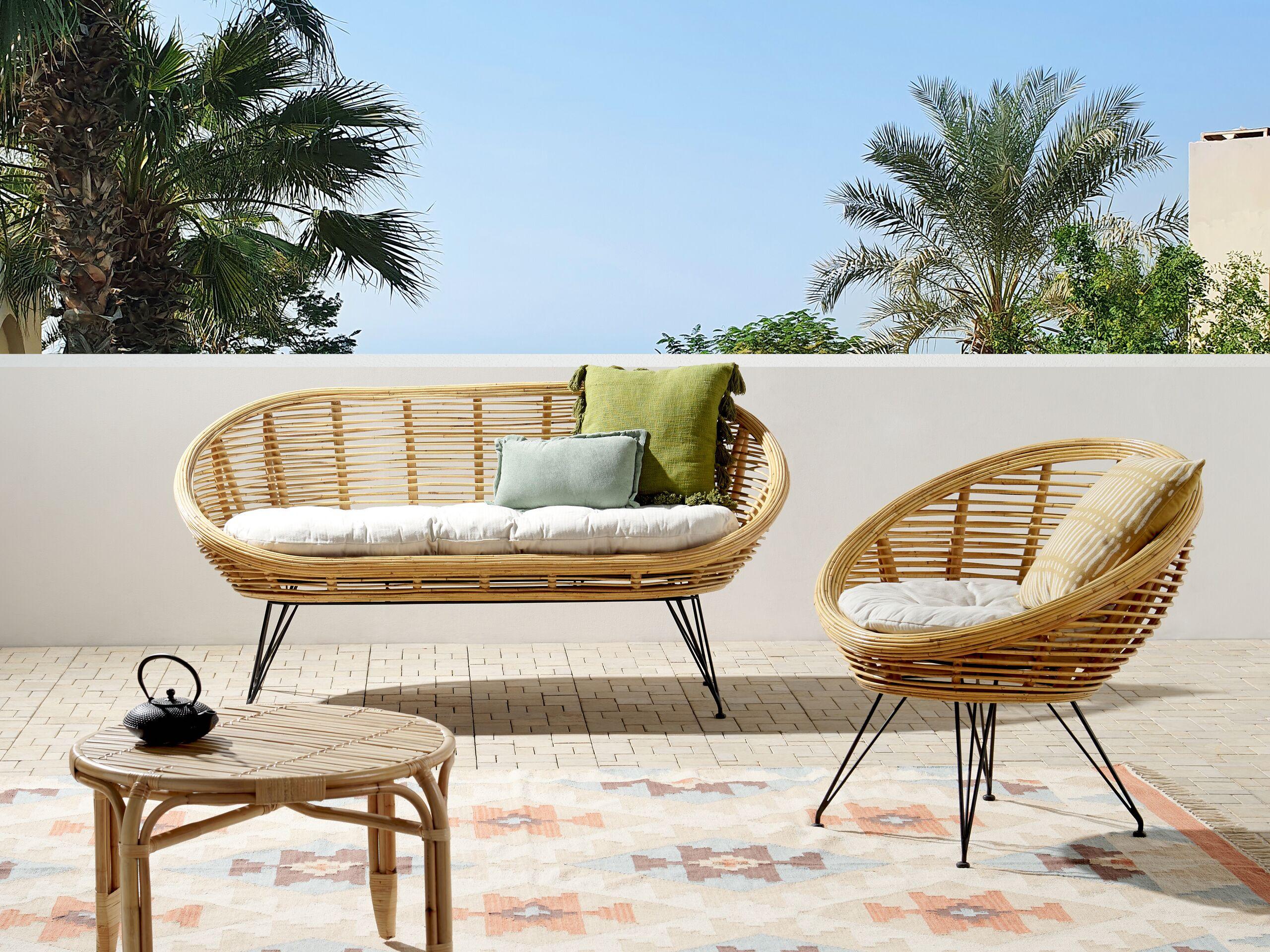Beliani Garten Lounge aus Rattan Boho MARATEA