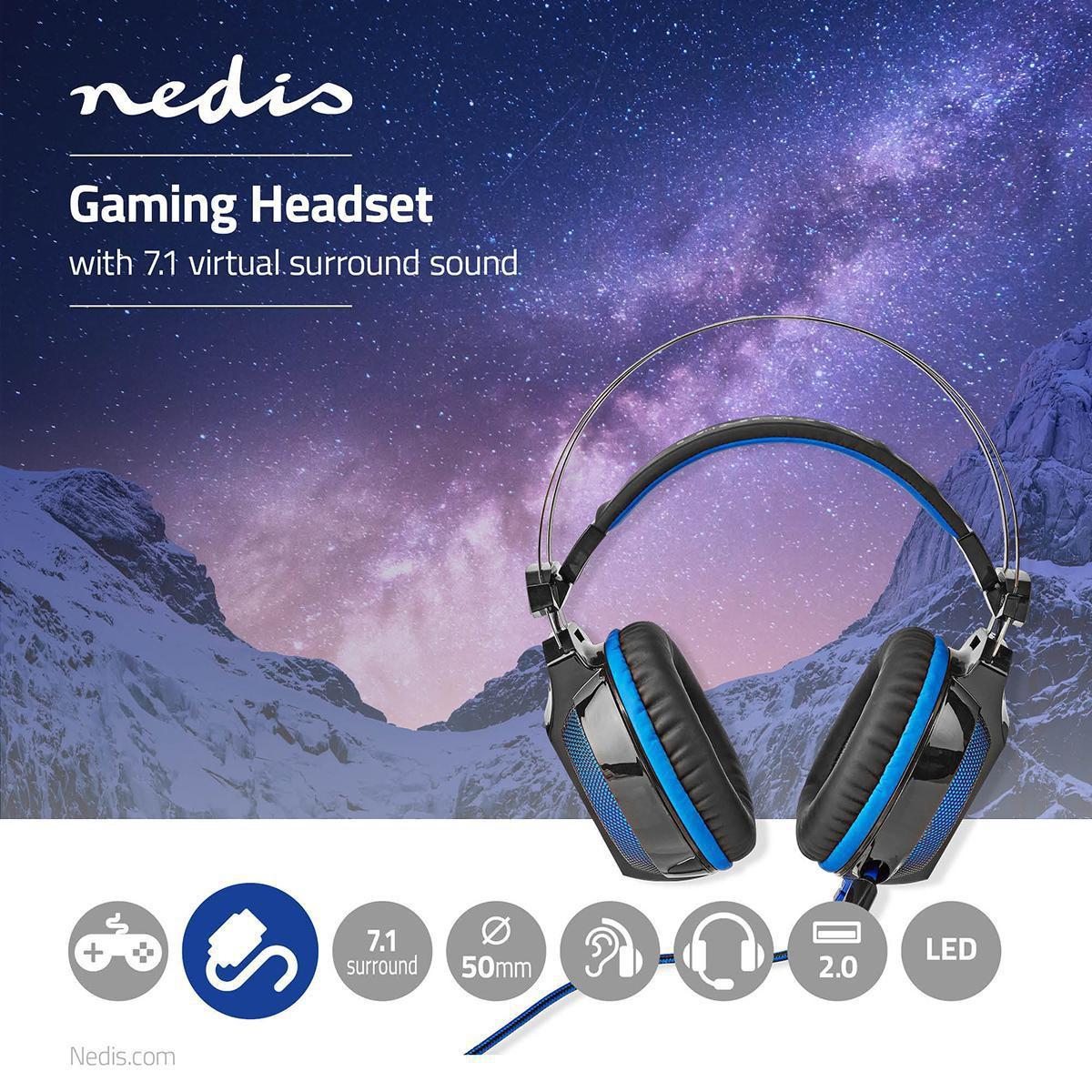 Nedis Gaming-Headset | Over-Ear | Surround | USB Typ-A | Biegbares & einziehbares Mikrofon | 2,10 m | Normale Beleuchtung