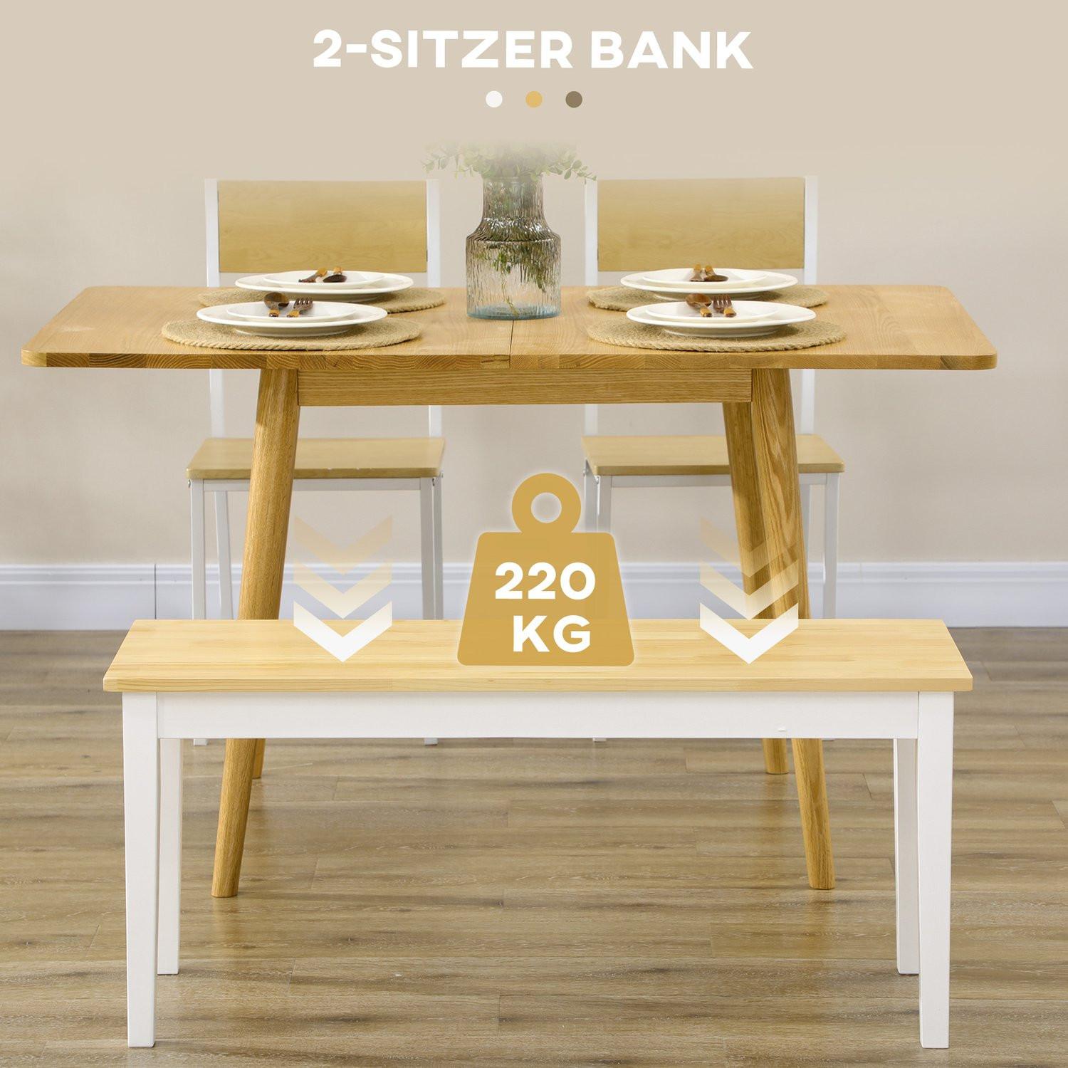 Northio Sitzbank 2-Sitzer Essbank Holzbank, Küchenbank Wohnzimmerbank Für Küche, Eingang, Bis 220 Kg Belastbar, Kiefernholz, Weiß, 102 X 36 X 45 Cm