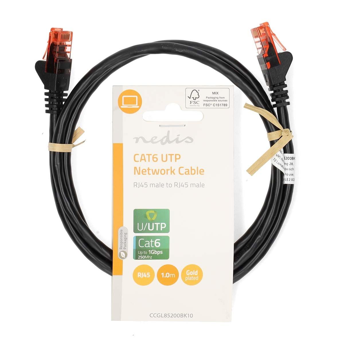 Nedis CAT6 Netzwerkkabel | RJ45 Stecker | RJ45 Stecker | U/UTP | 1,00 m | Rund | PVC | Schwarz | Etikett