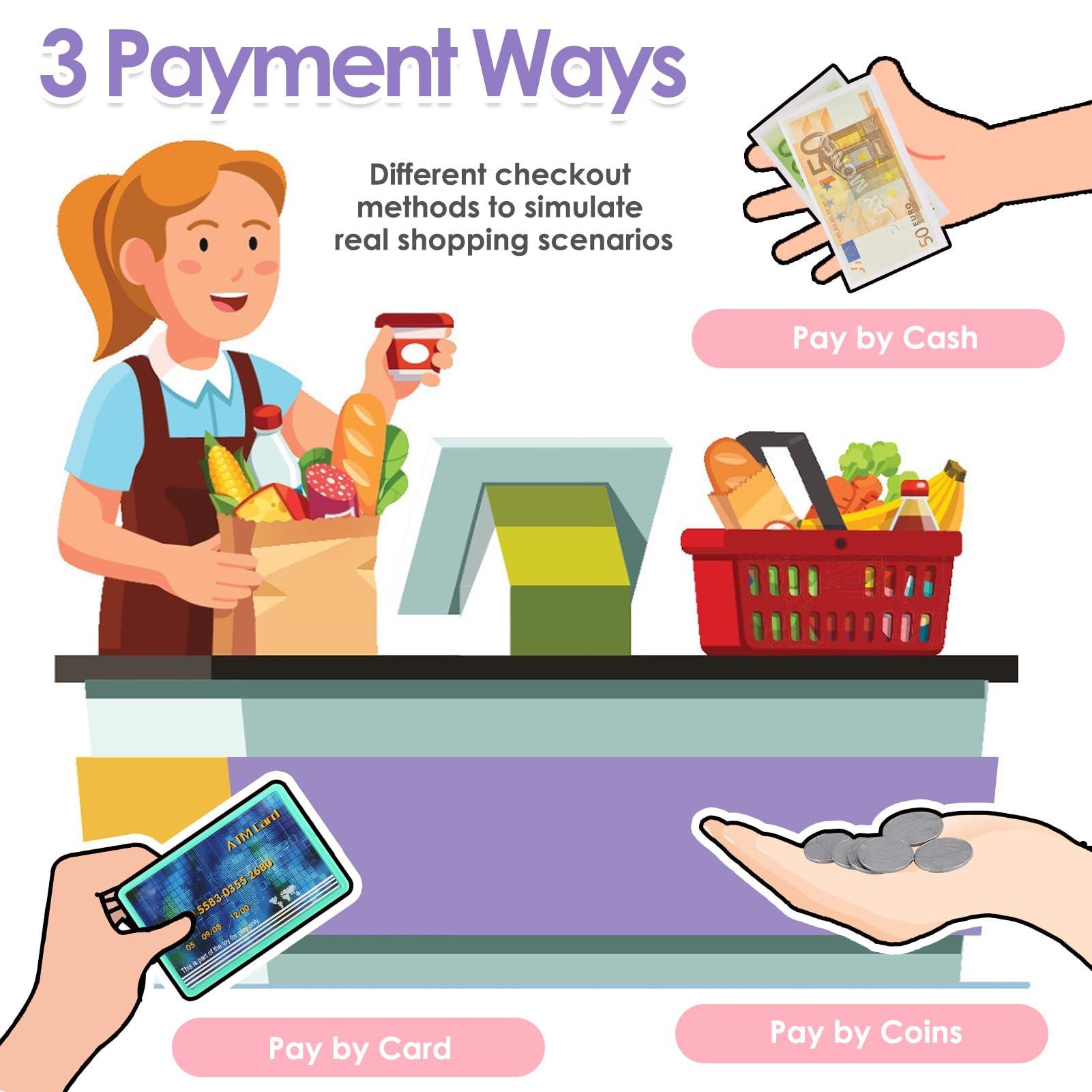 Activity-board Großes Kinder-Kassenspielzeug mit Scanner, Waage, Lautsprechermikrofon, Taschenrechner, Spielkasse mit Licht und Sound, Laden-Zubehör