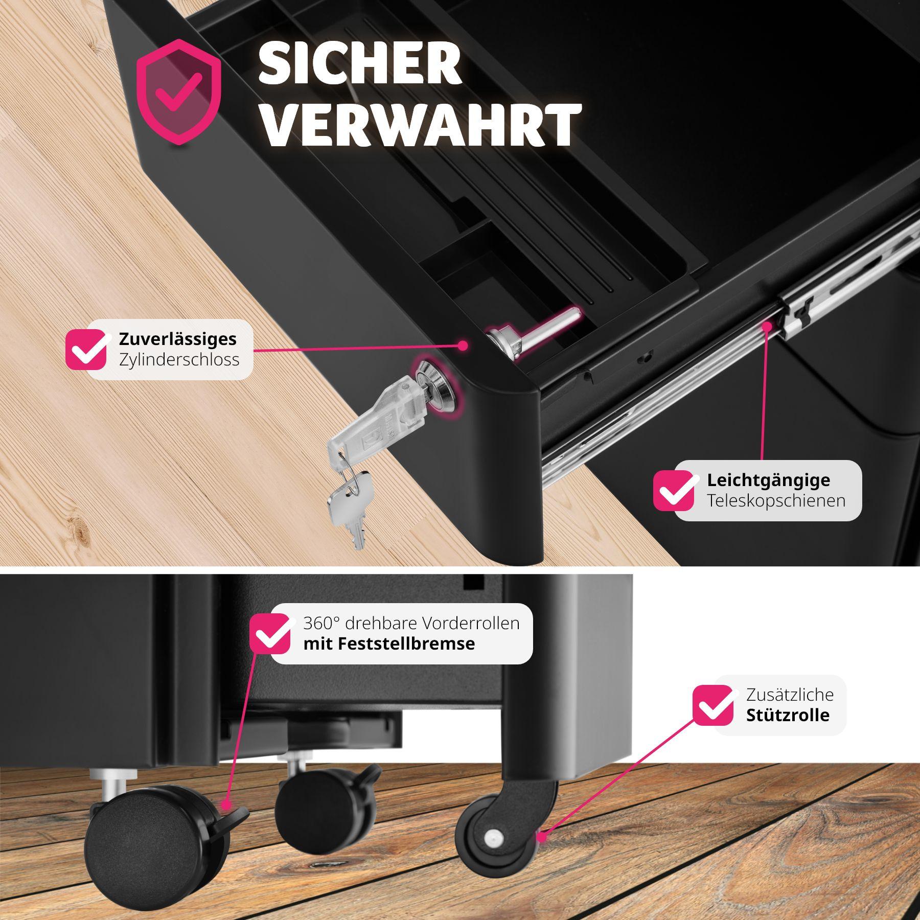 Tectake Aktenrollschrank Parvus, 2 Schubladen, 1 Hängeregister