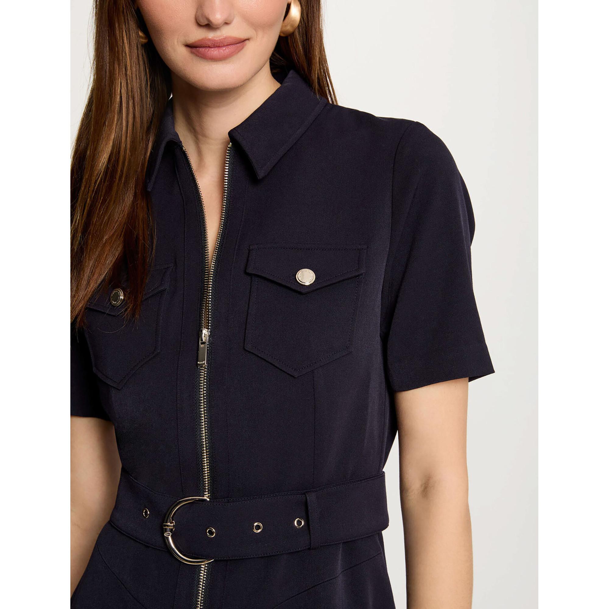 MORGAN Kurzarm Reverskragen Figurbetontes Mini Kleid mit Gürtel