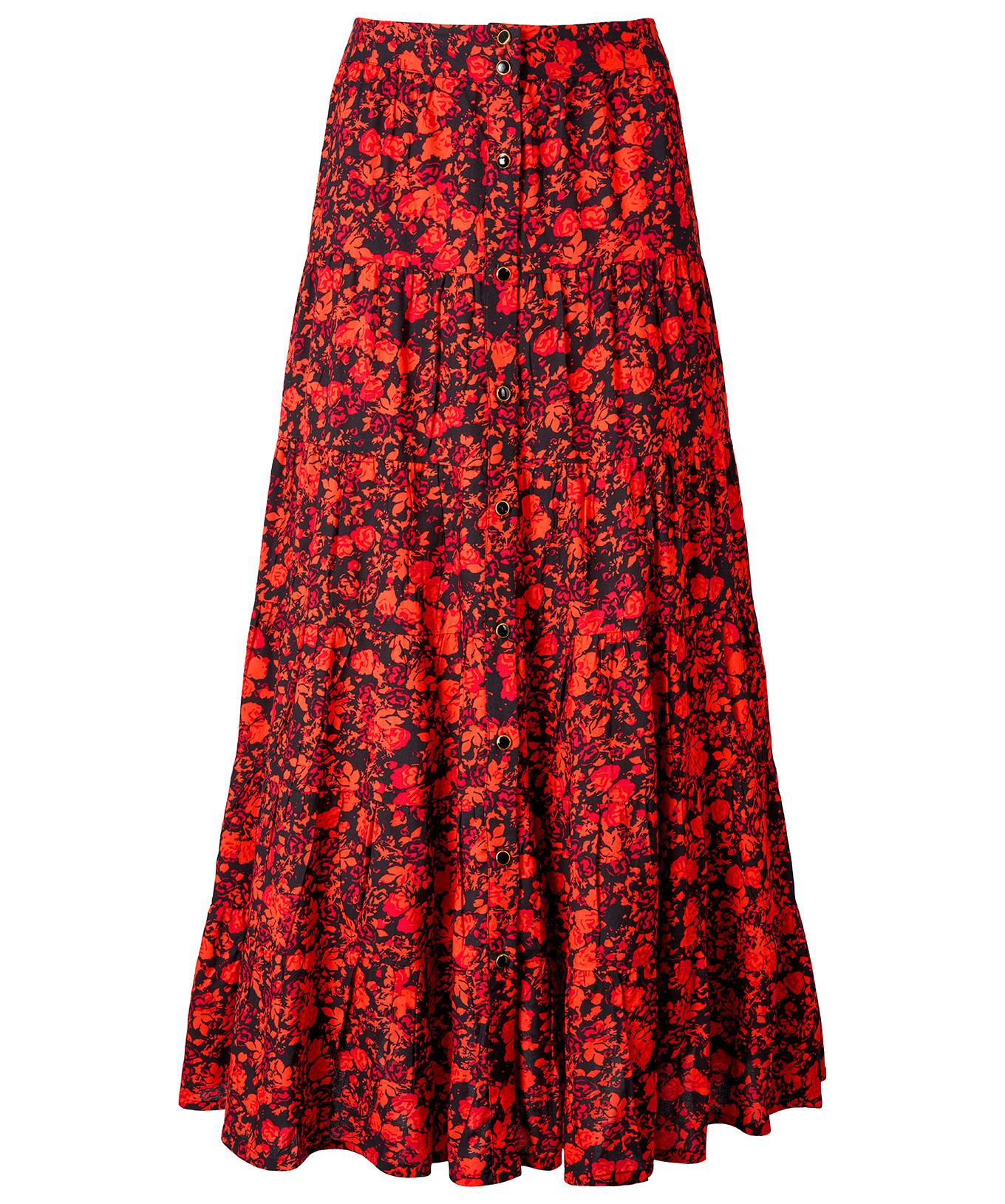 Joe Browns Geblümter, mehrlagiger Maxirock mit Knopfleiste