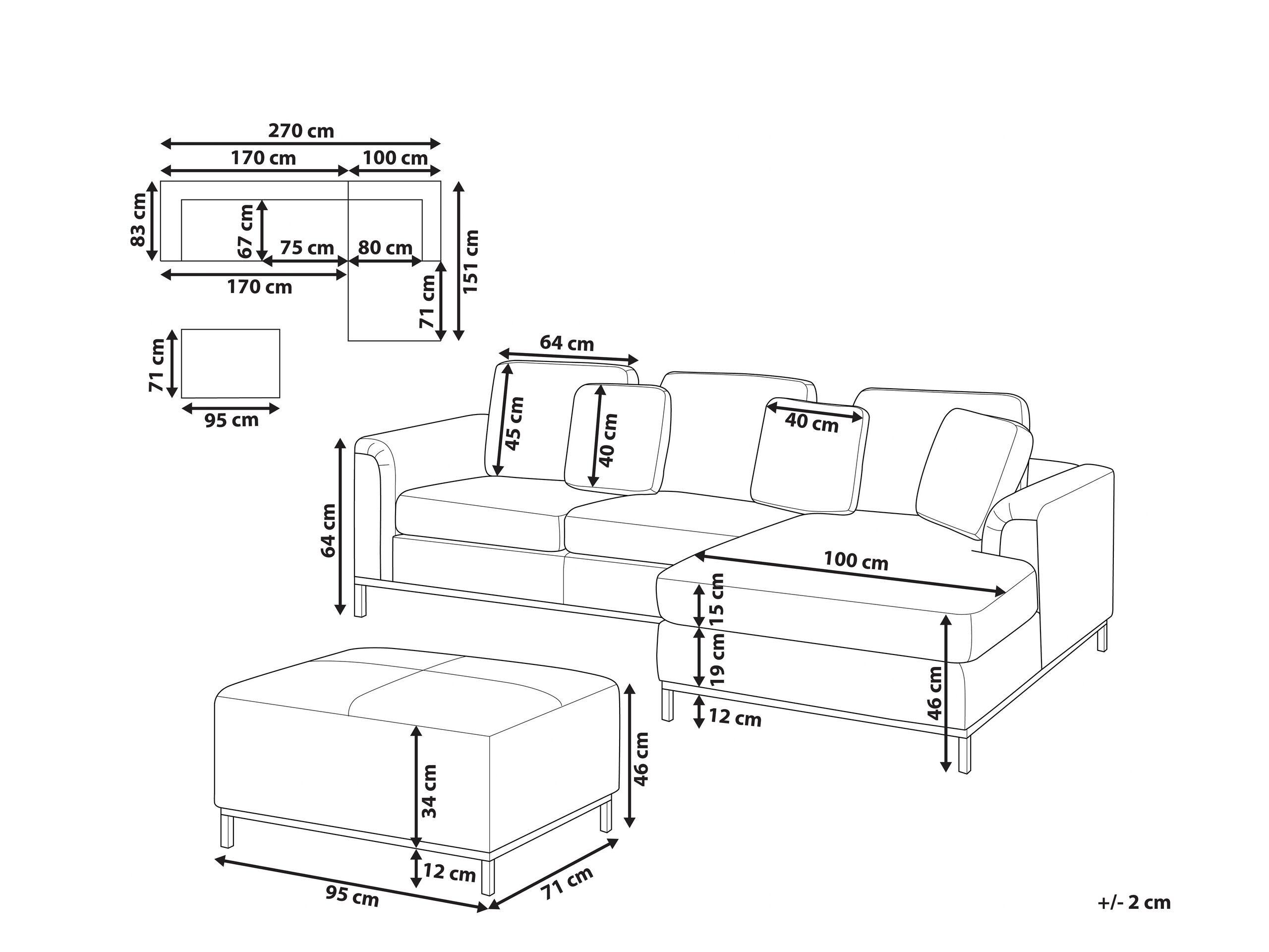 Beliani Linksseitiges Ecksofa mit Ottomane aus Echtleder Glamourös OSLO