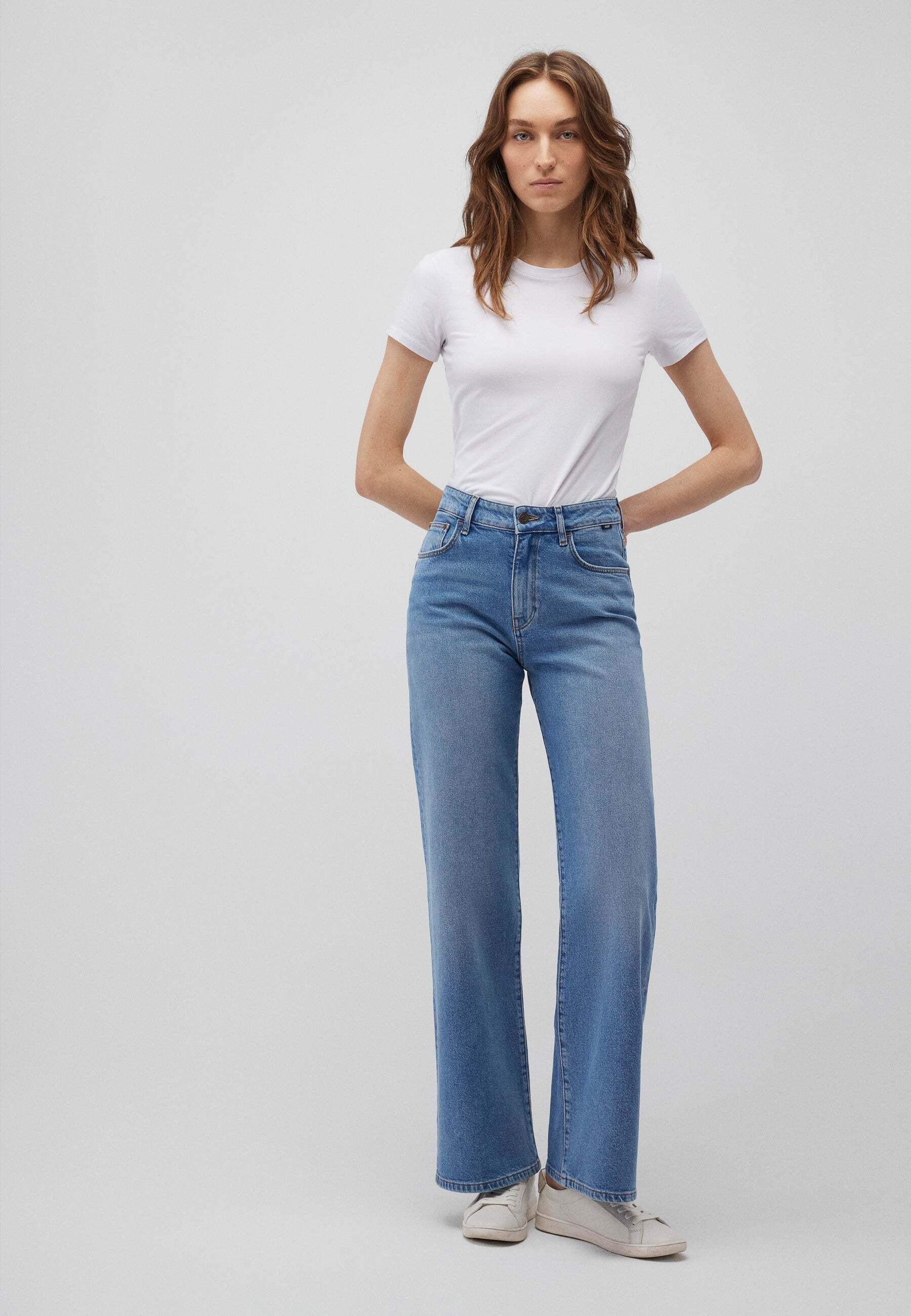 Mavi Malibu Mid Indigo Brushed 90s High Rise Loose Wide Leg Jeans