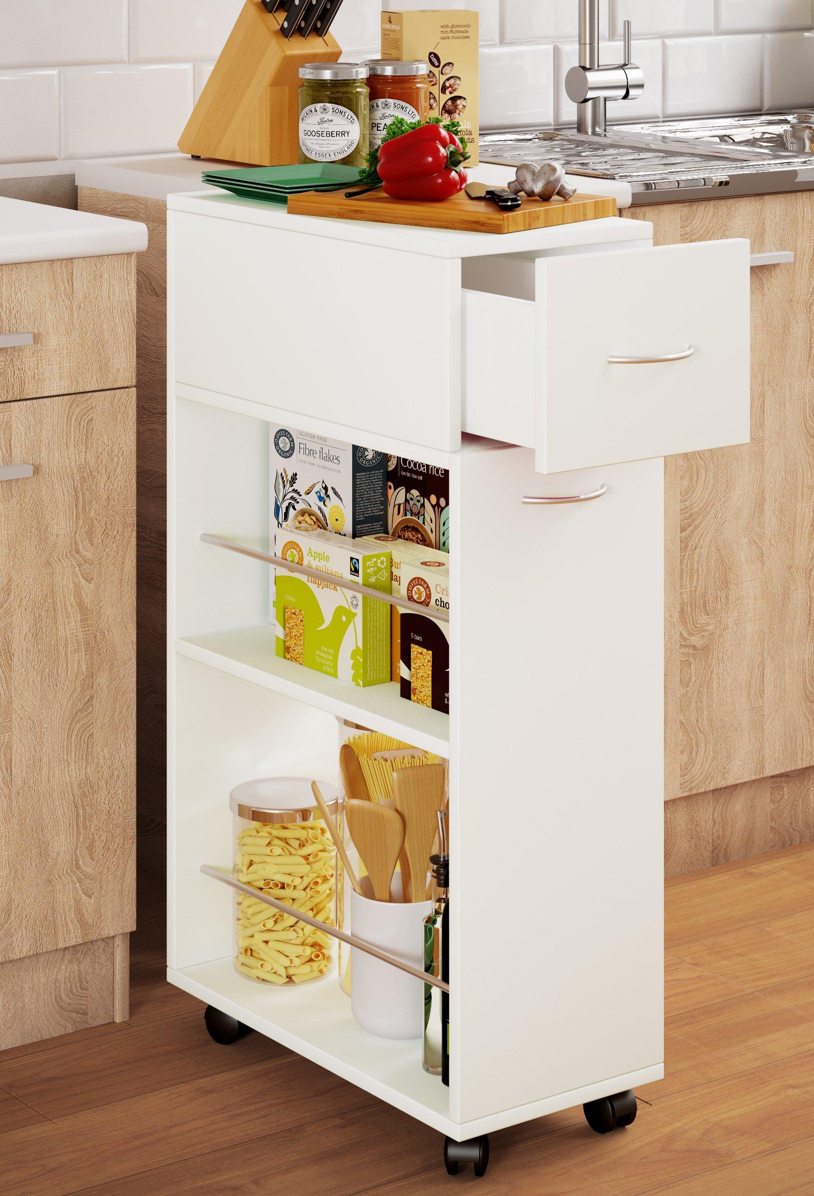 VCM Küchenwagen Servierwagen Rollwagen Nischenschrank rollbar Rollen Tusal Schublade