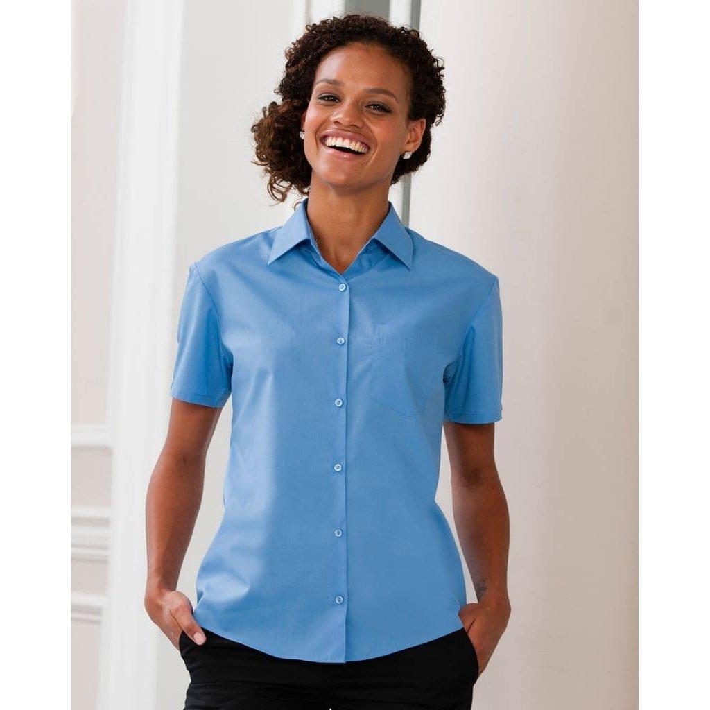 Russell Collection Poplin Kurzarm Pflegeleichte Bluse