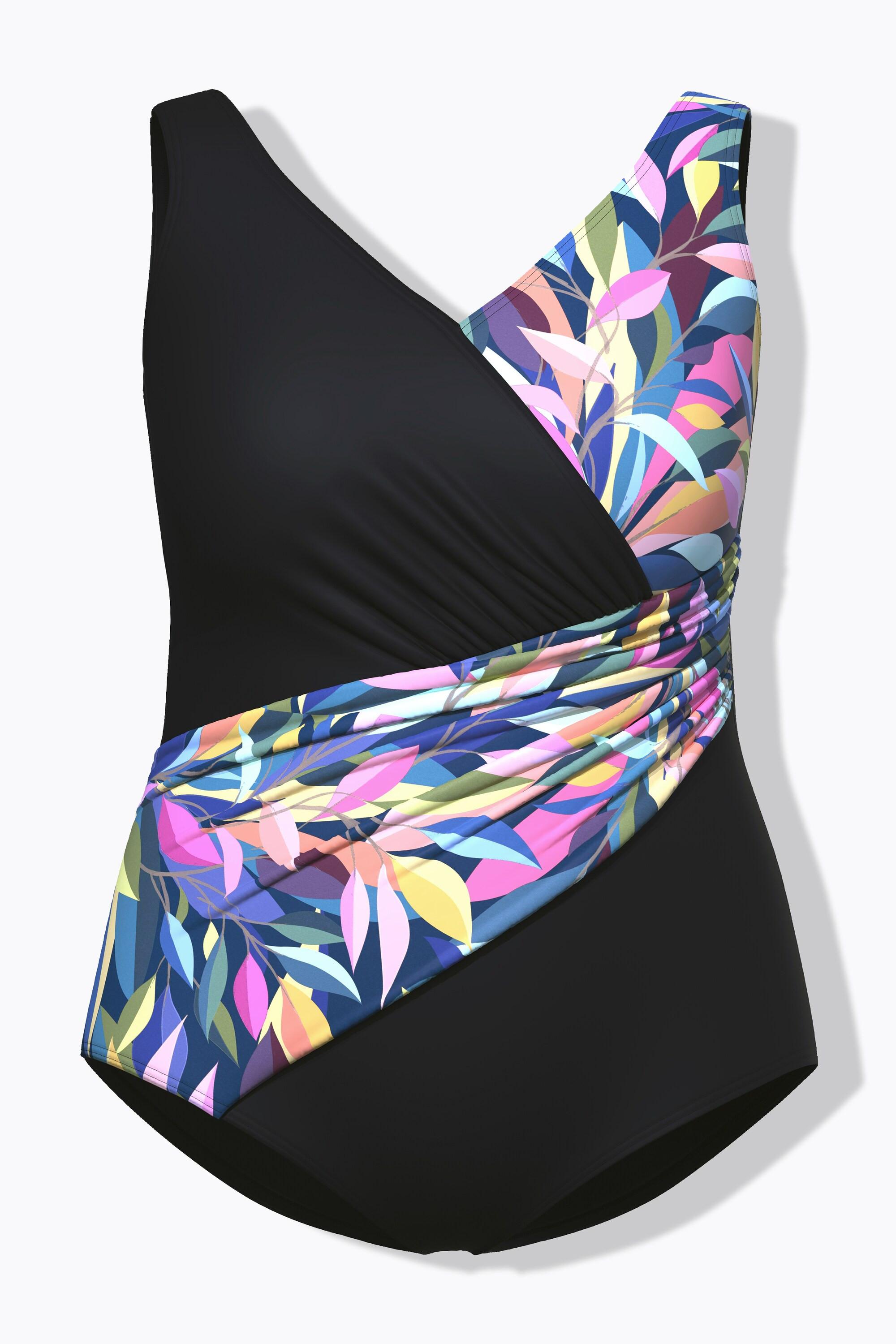 Ulla Popken Badeanzug, Blätter, drapiert, Softschalen, recycelt