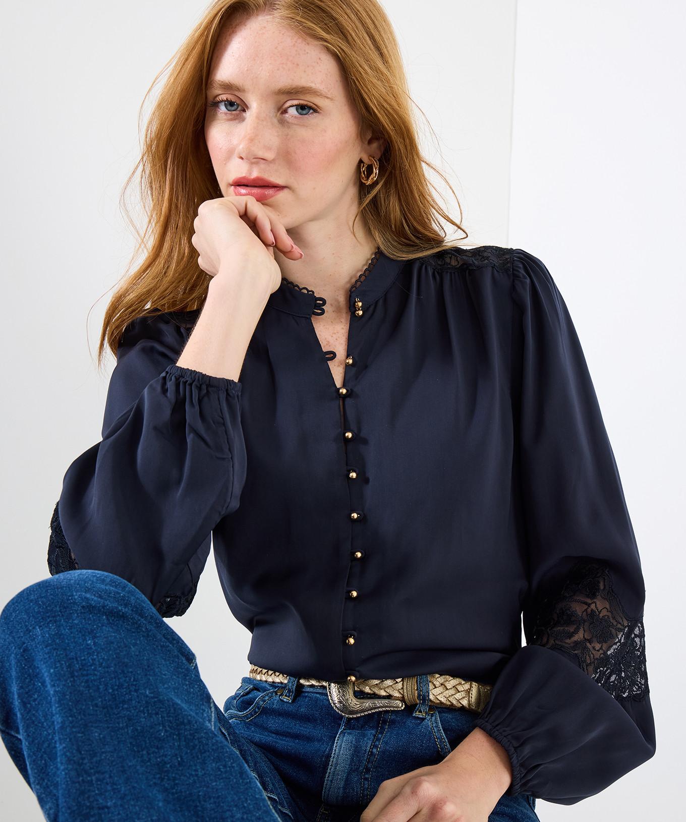Joe Browns Marineblaue Satinbluse