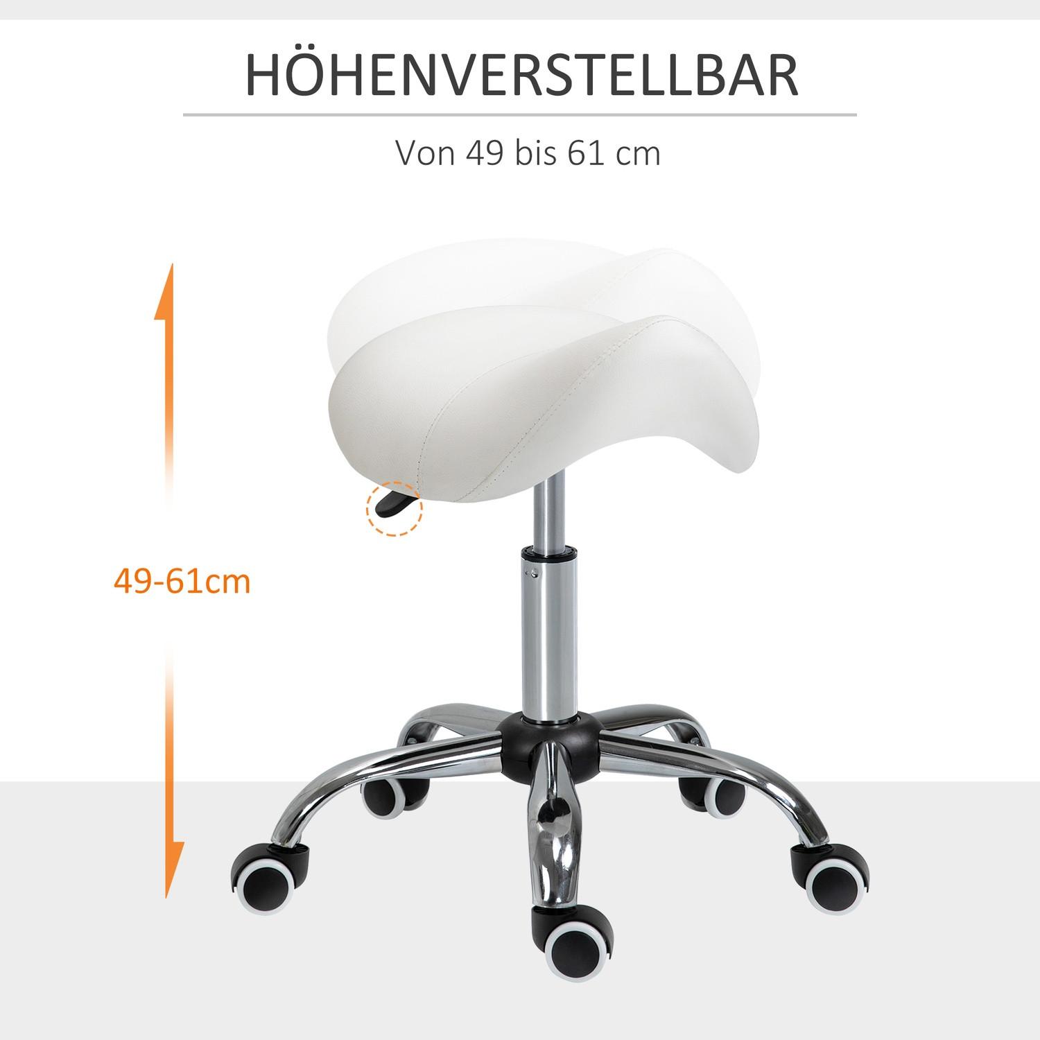 Northio Rollhocker Drehhocker höhenverstellbar, Sattelhocker, Arbeitshocker, Gepolstert, Weiß