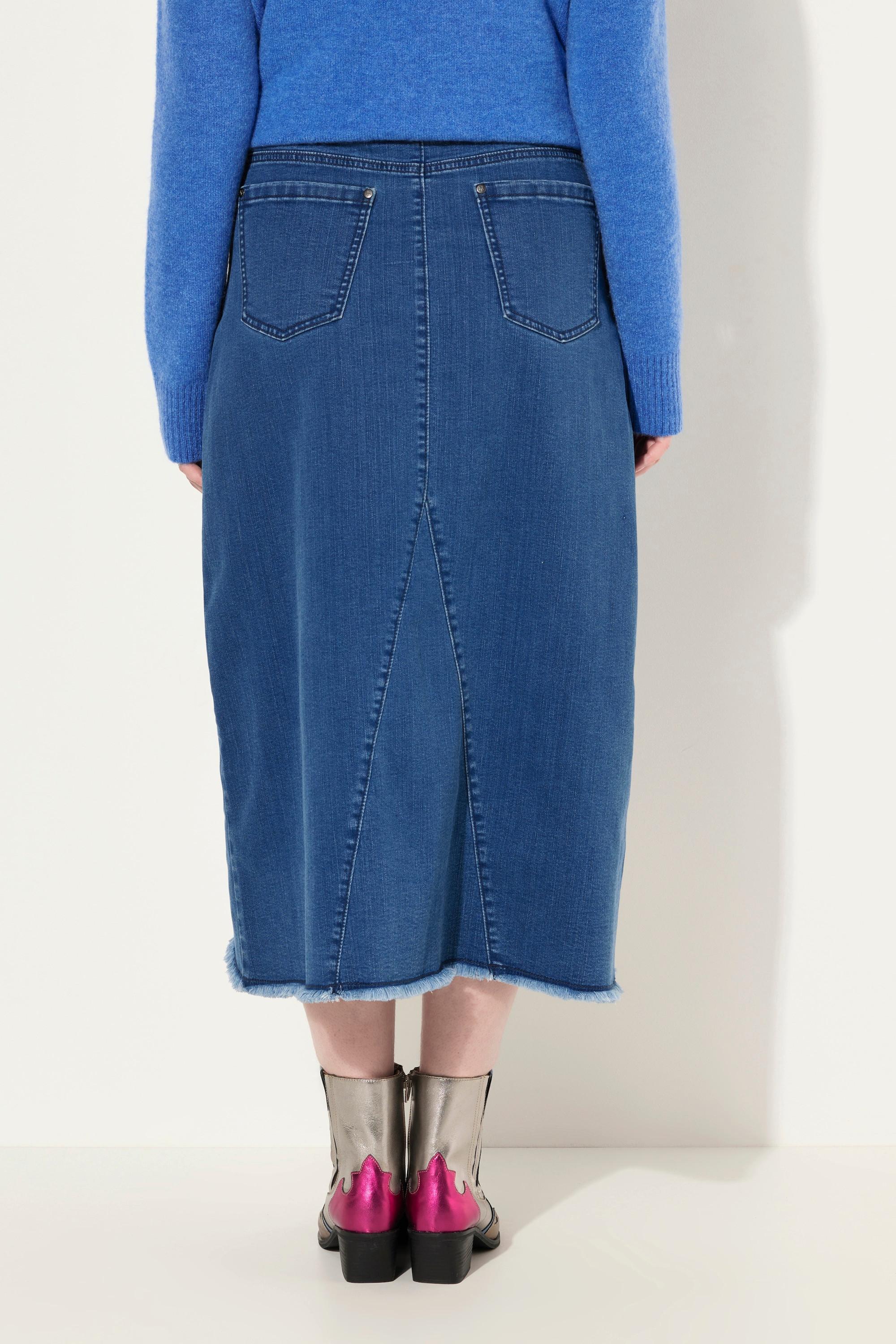Ulla Popken Jeansrock, Saumschlitz, A-Linie, Fransensaum