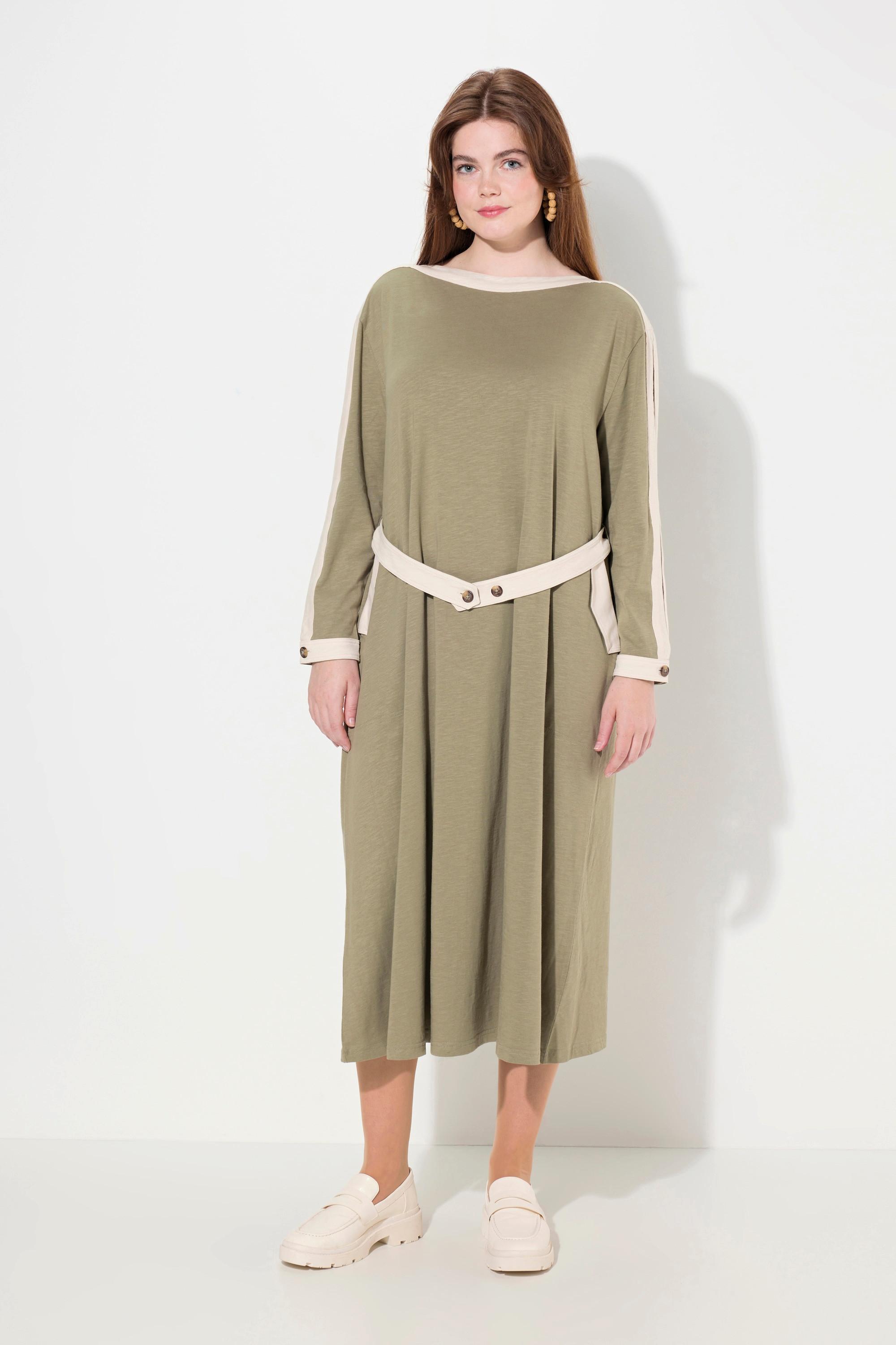 Ulla Popken Jersey-Midikleid U-Boot-Ausschnitt Langarm Biobaumwolle