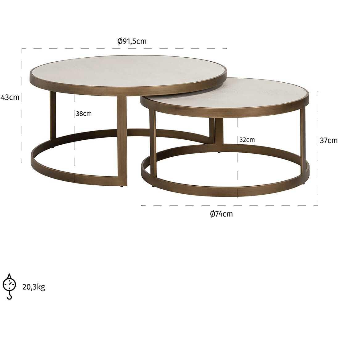 mutoni Couchtisch Whitebone 90x90 (2er-Set)