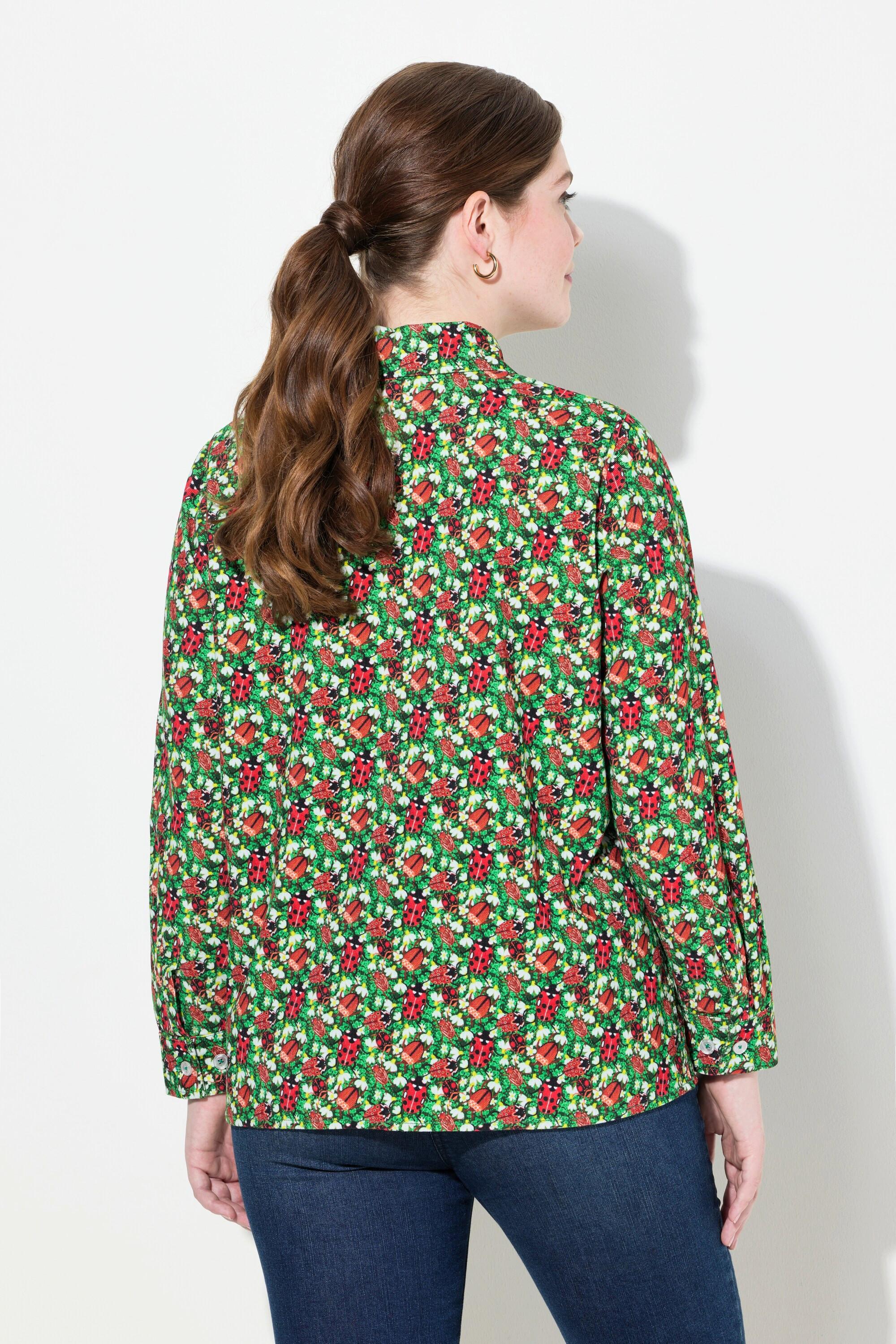 Ulla Popken Cordbluse mit floralem Druck und Hemdkragen