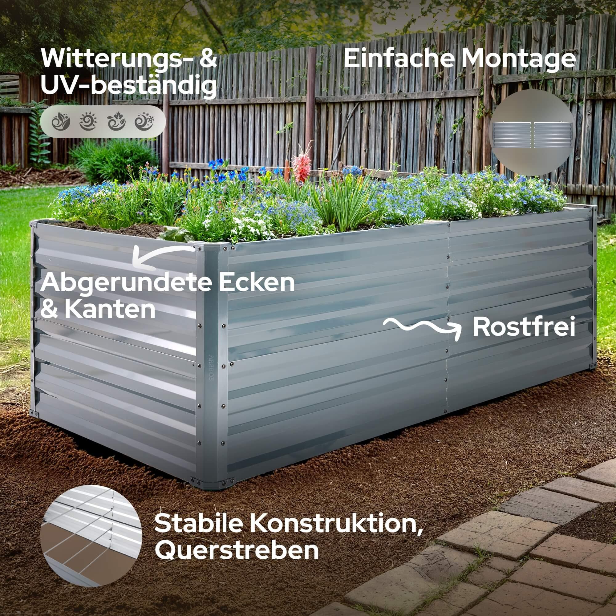 Arebos Metall Hochbeet Gartenbeet Pflanzbeet Rostfrei