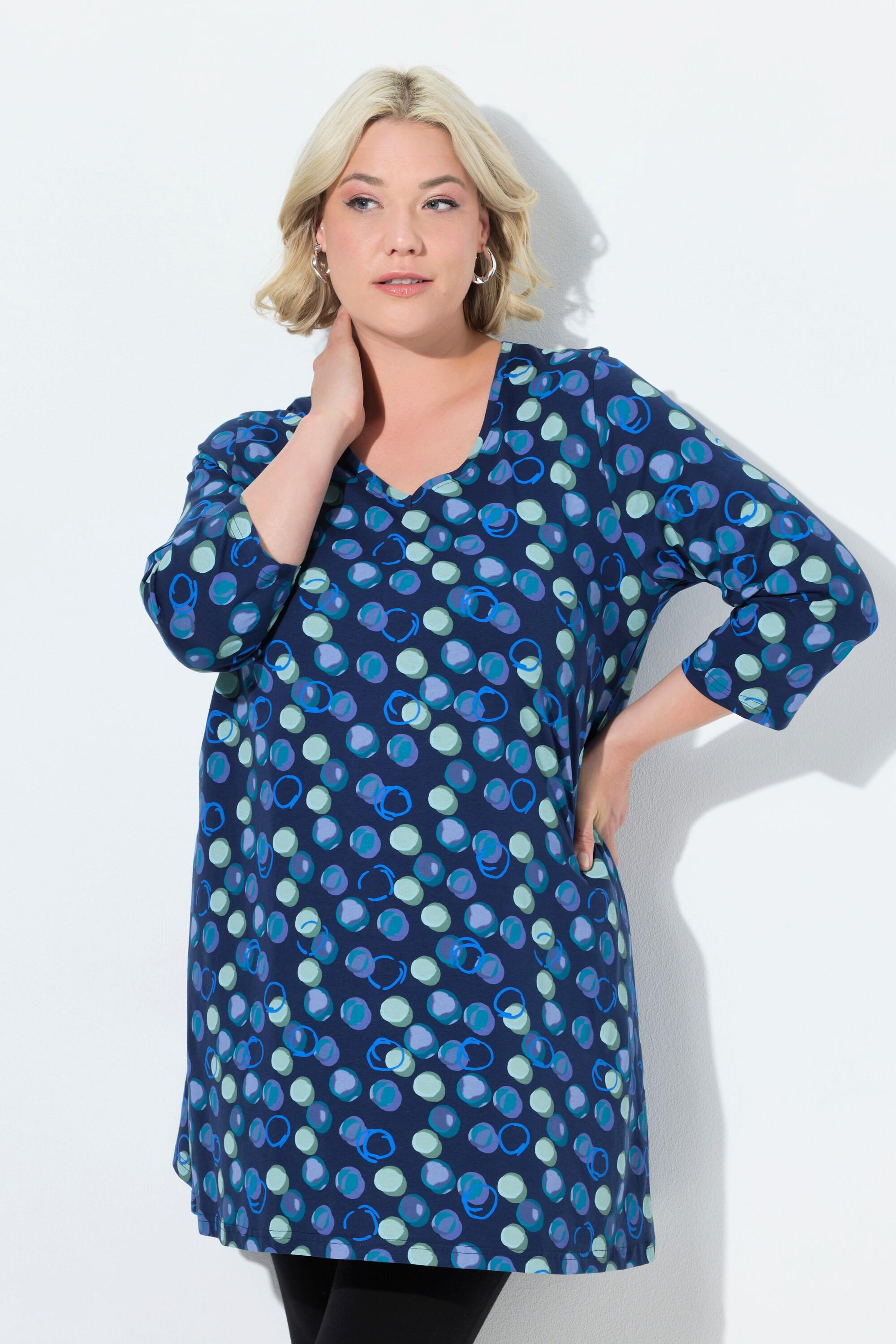 Ulla Popken Punkte A-Linie V-Ausschnitt 3/4-Arm Longshirt