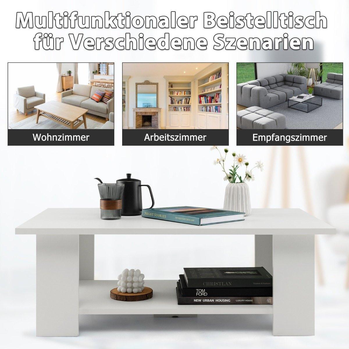 Northix 2 Ebenen Couchtisch aus Holz Beistelltisch bis zu 125kg Belastbar 90 x 52 x 32 cm Weiß