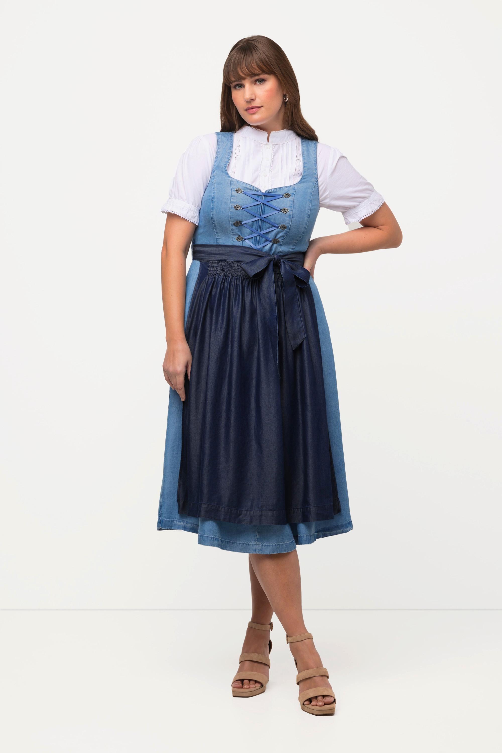 Ulla Popken Dirndl Lyocell Carree-Ausschnitt Ärmellos mit 2 Schürzen