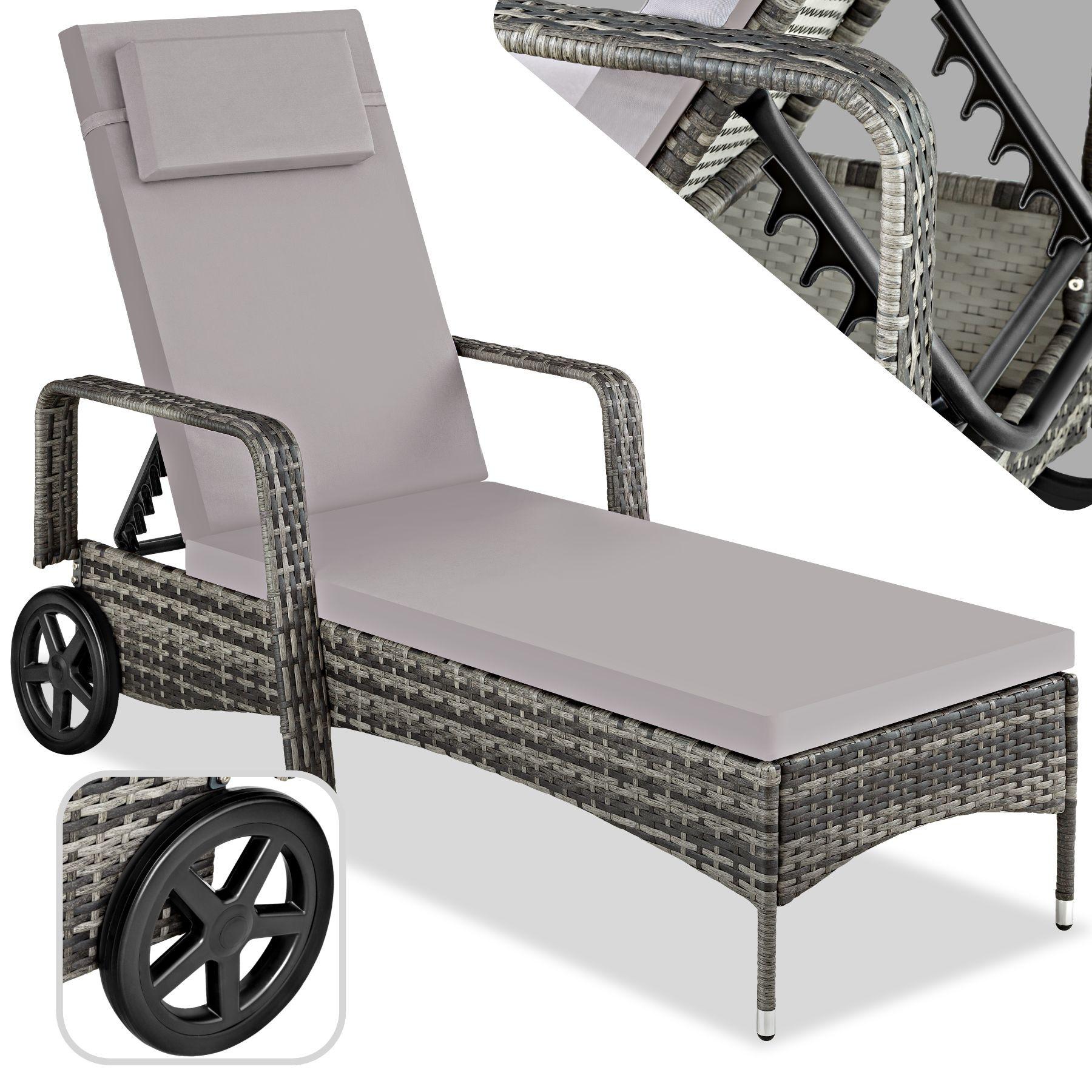 Tectake Sonnenliege Rattan mit Rollen
