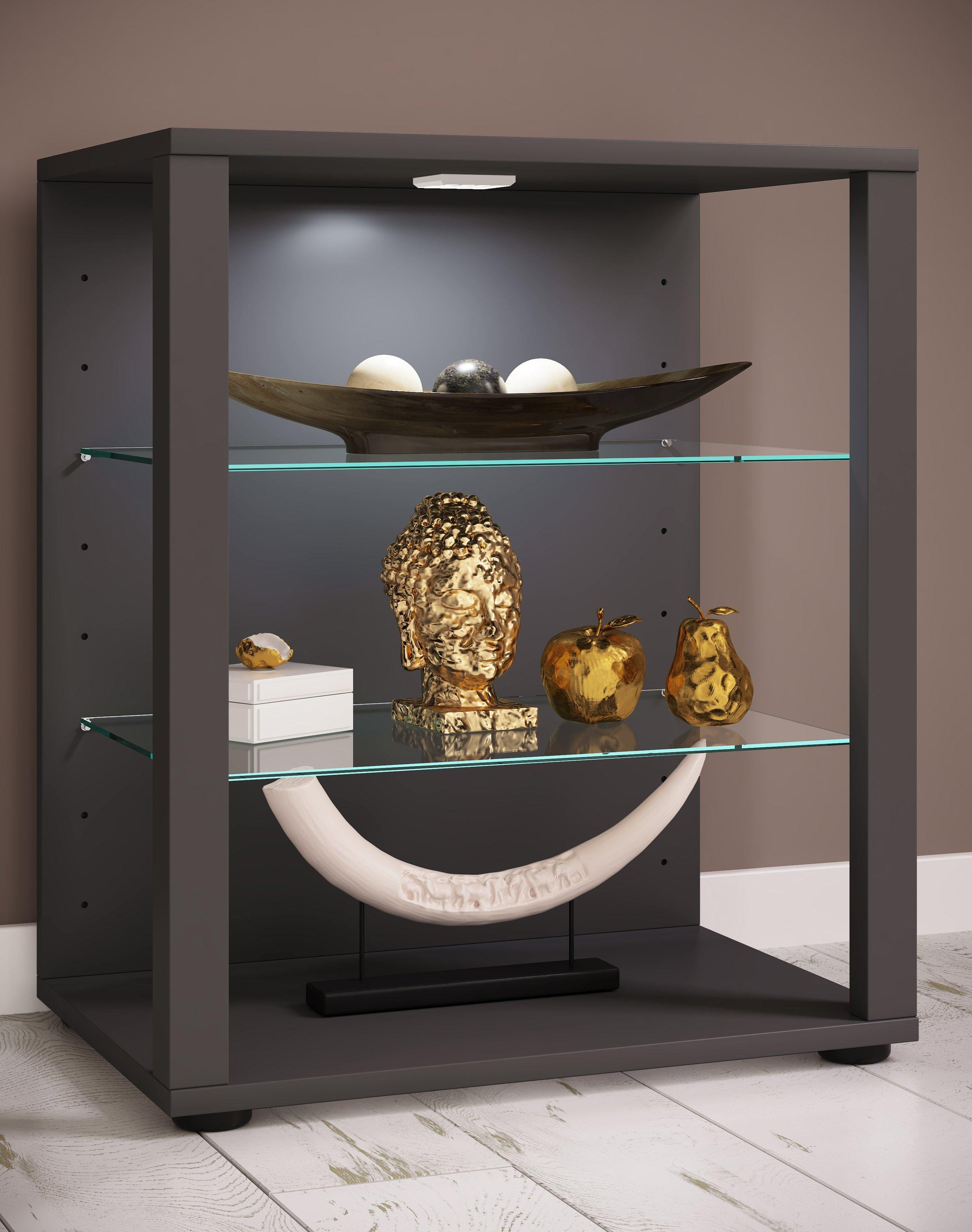 VCM Glasvitrine stehend | Vitrine Glas mit ESG-Sicherheitsglas | Maße ca. H. 60 x B. 52 x T. 35 cm | Standvitrine Glas | Modern und platzsparend | Glas