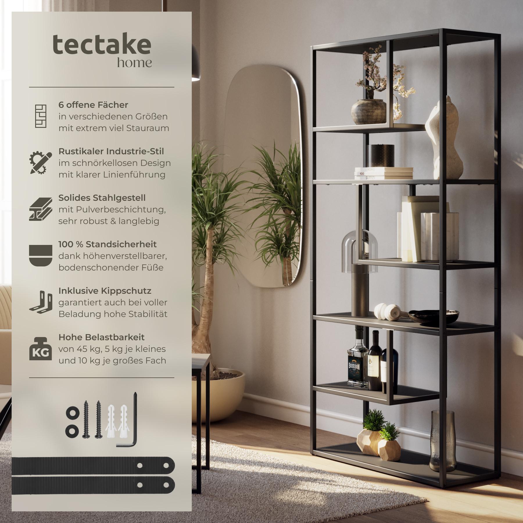 Tectake Standregal Venda mit 6 Fächern, Industrial-Look, 85x35x188cm