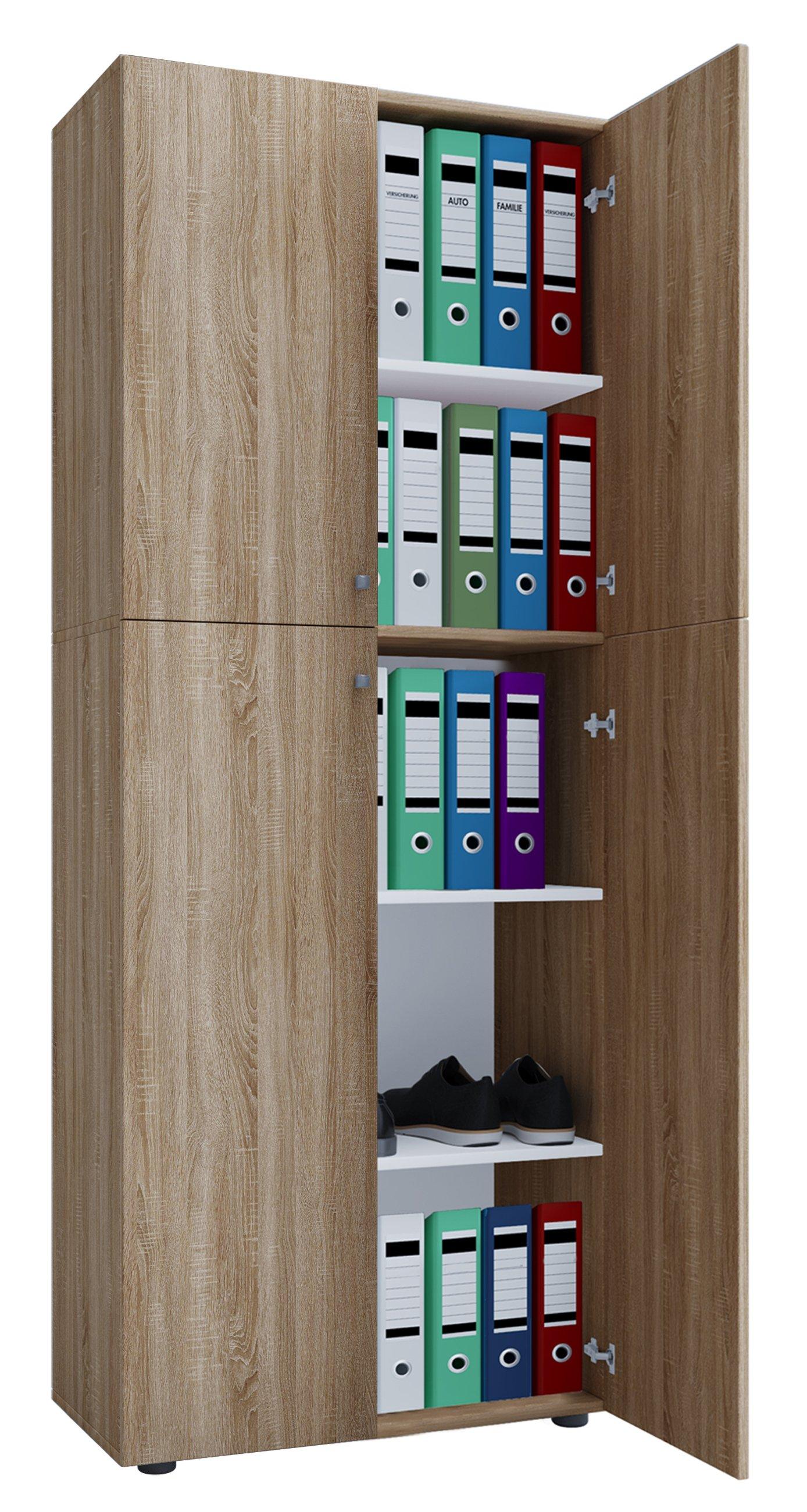 VCM Büroschrank mit 5 Fächern | moderner Aktenschrank mit Drehtüren | Maße ca. B. 70 x H. 184 x T. 40 cm – Lona 5-Fach