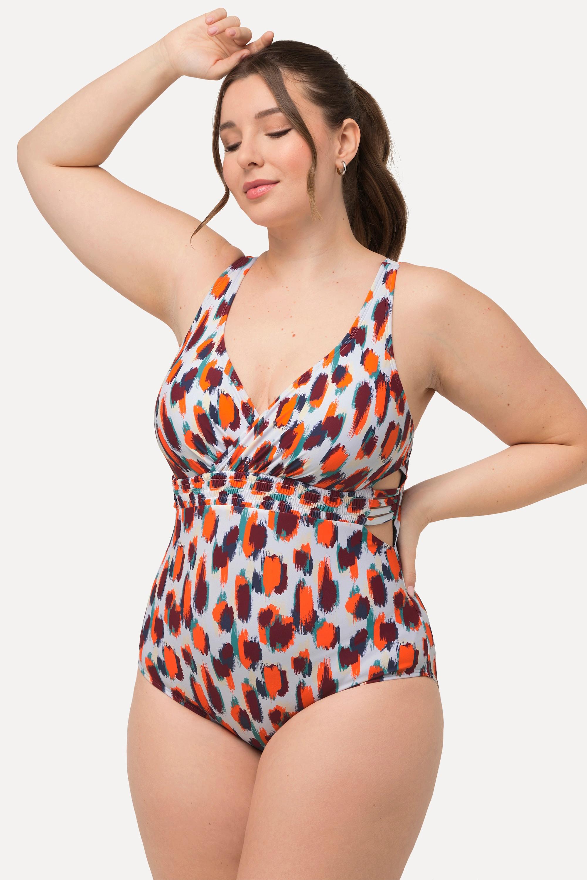 Ulla Popken Badeanzug, Fleckenmuster, herausnehmbare Softcups