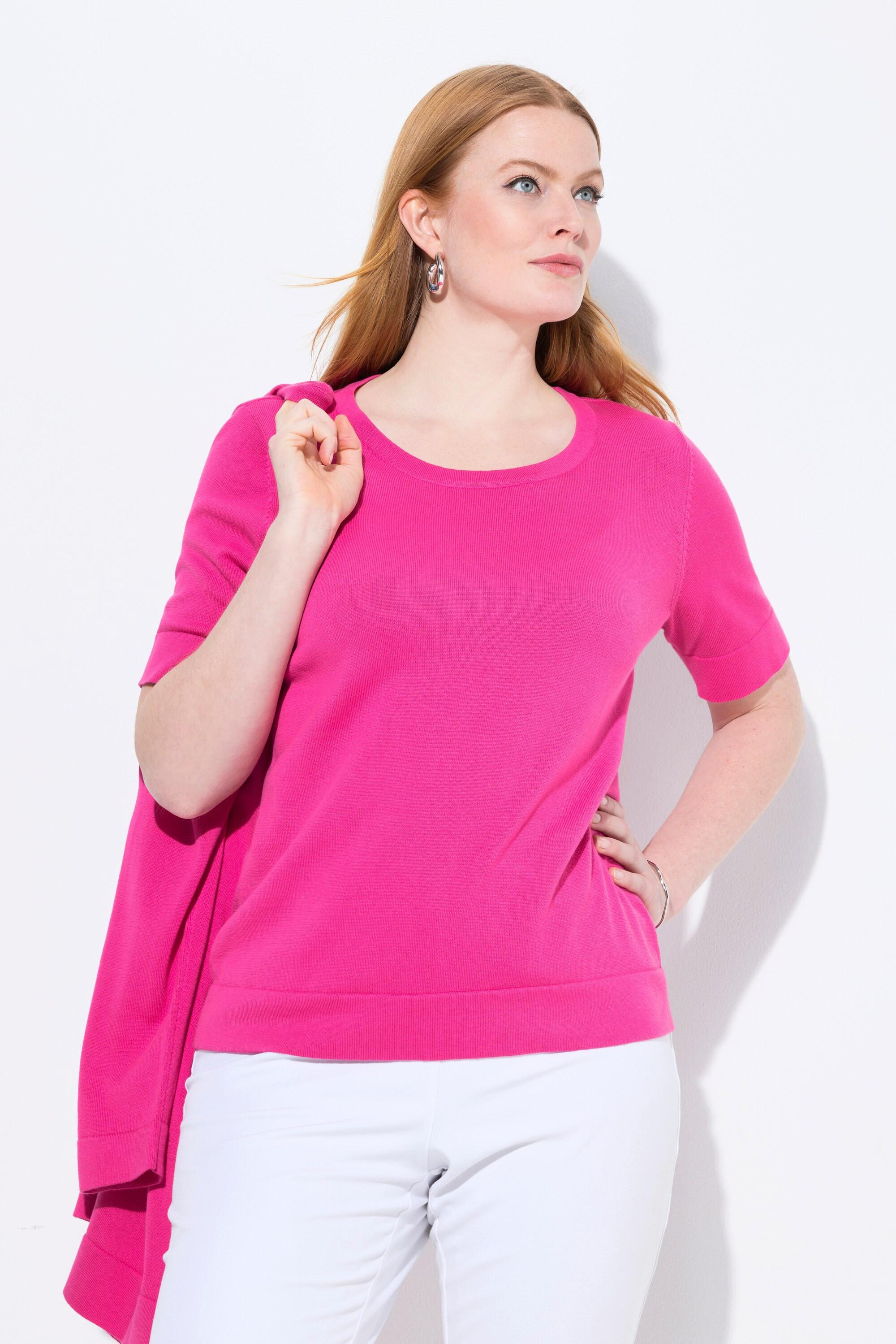 Ulla Popken Twinset-Pullover, Rundhals, Halbarm, Pima Cotton