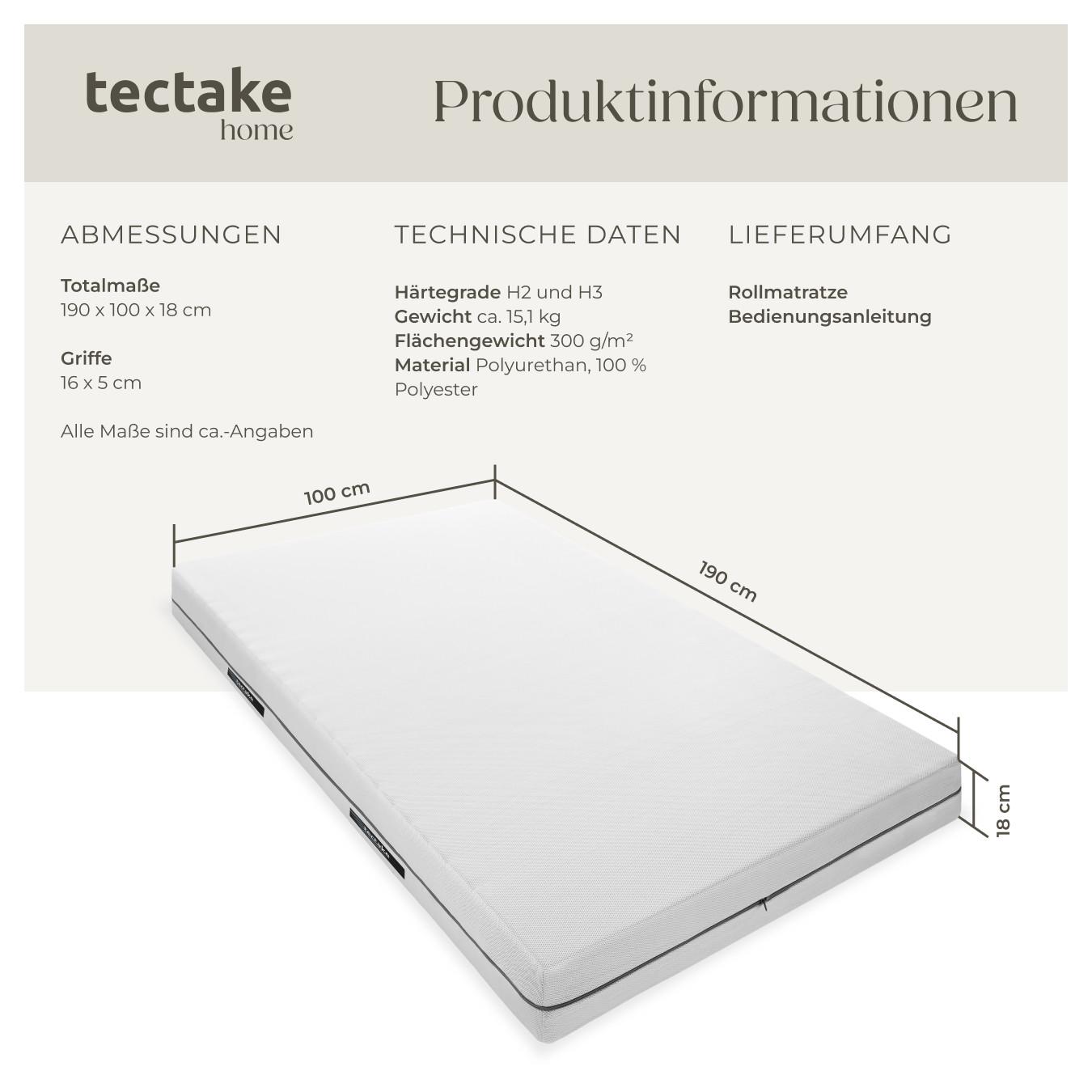 Tectake Matratze Komfortschaum mit 2 Härtegraden (H2 & H3)