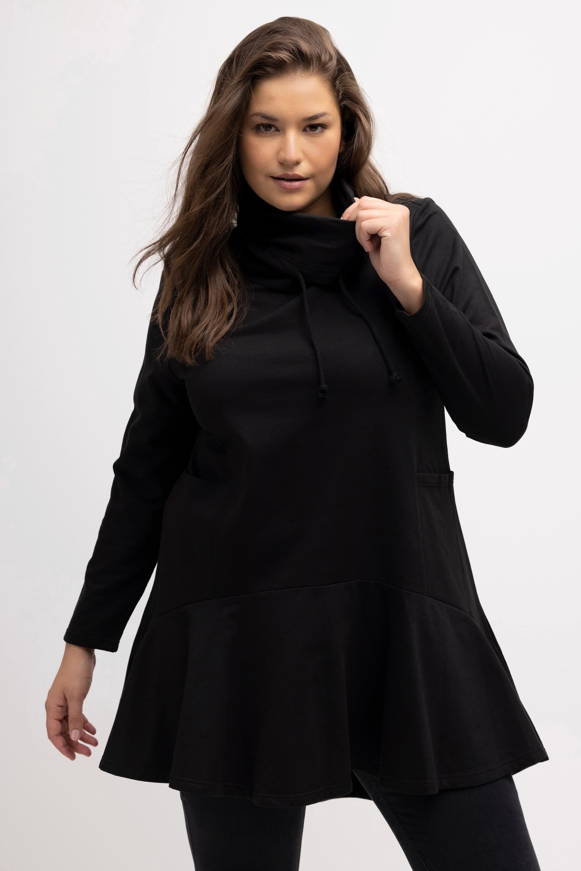 Ulla Popken Longsweater, hinten länger, A-Linie, Stehkragen, Langarm